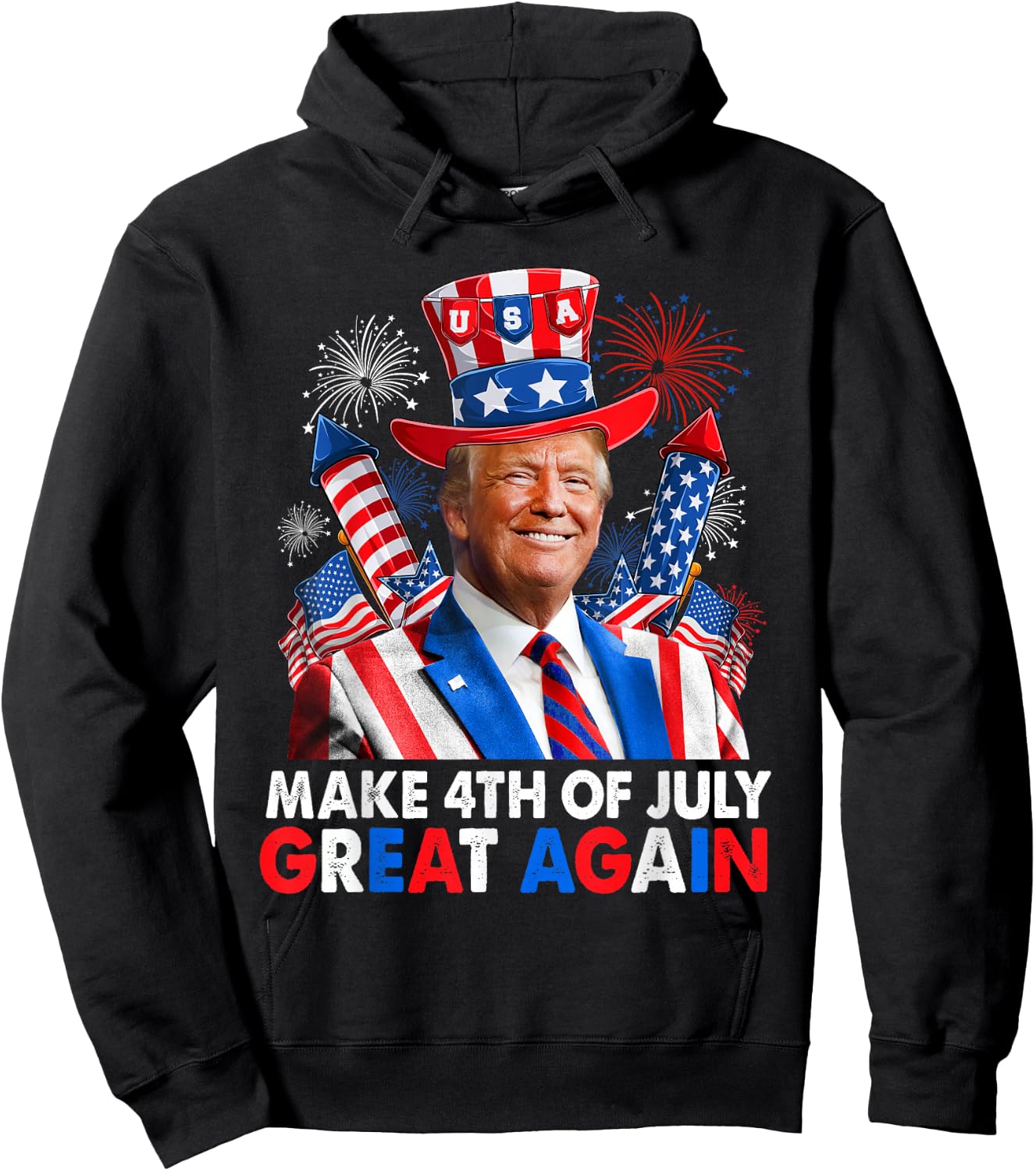 Donald Trump Patriotic Firework Make 4th Of July Great Again Hoodie - Hoodie | Black