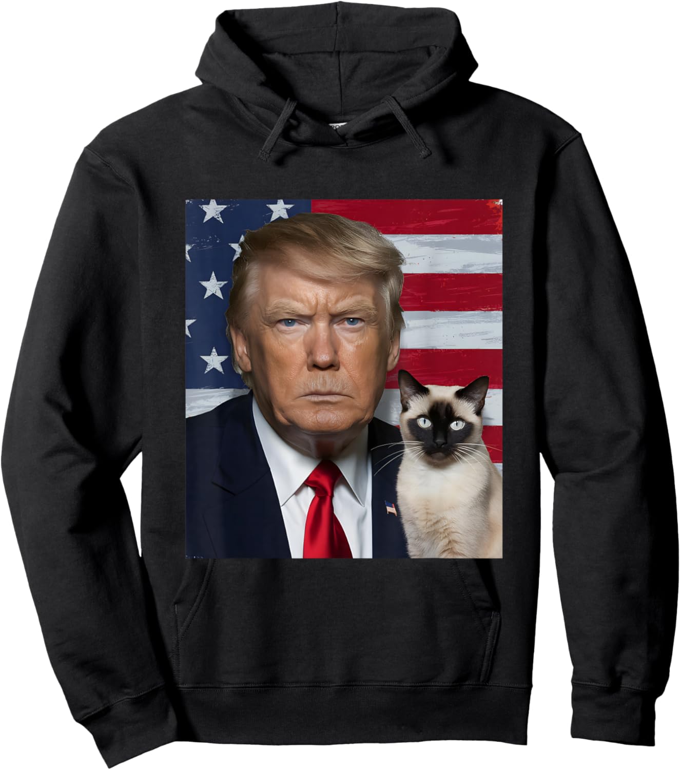 Funny Trump And Siamese Cat Political USA Flag Election 2024 Hoodie - Hoodie | Black