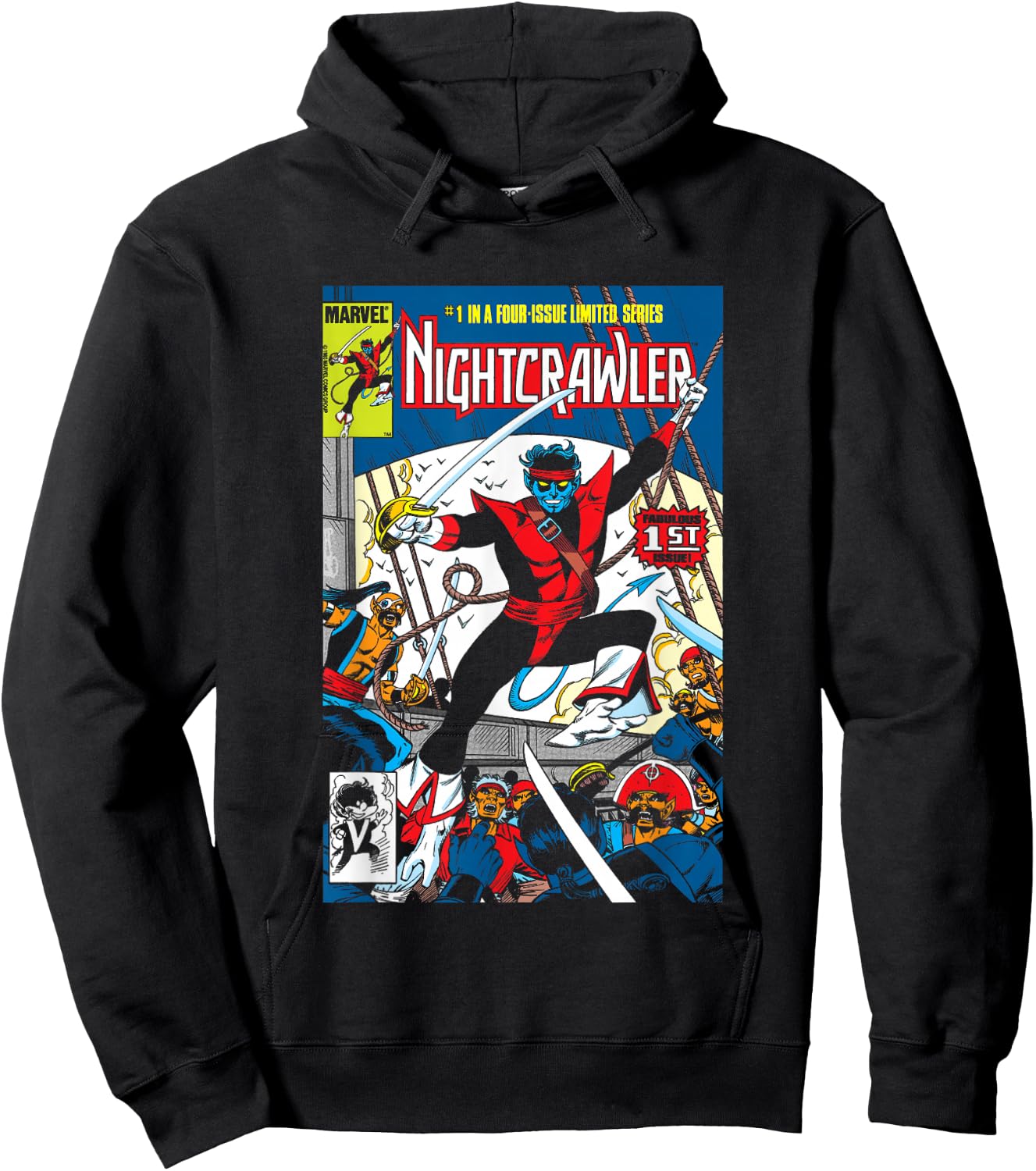 Marvel Comics Retro Classic Nightcrawler VS Pirates Cover Hoodie - Hoodie | Black
