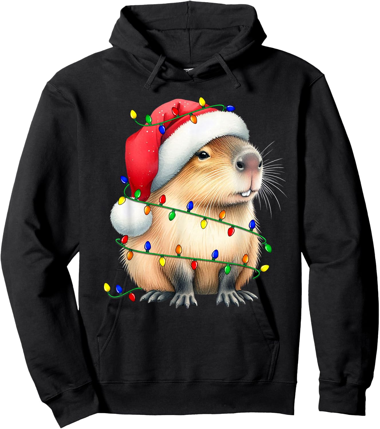 Capybara Wearing Santa Hat Christmas Capybara Lover Xmas Kid Hoodie - Hoodie | Black