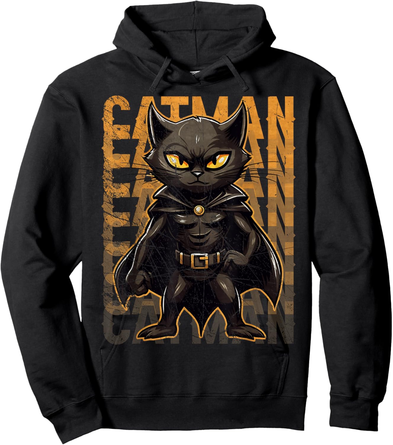 Vintage Catman Superhero Catman Funny Black Cat Cat With Cape Hoodie - Hoodie | Black