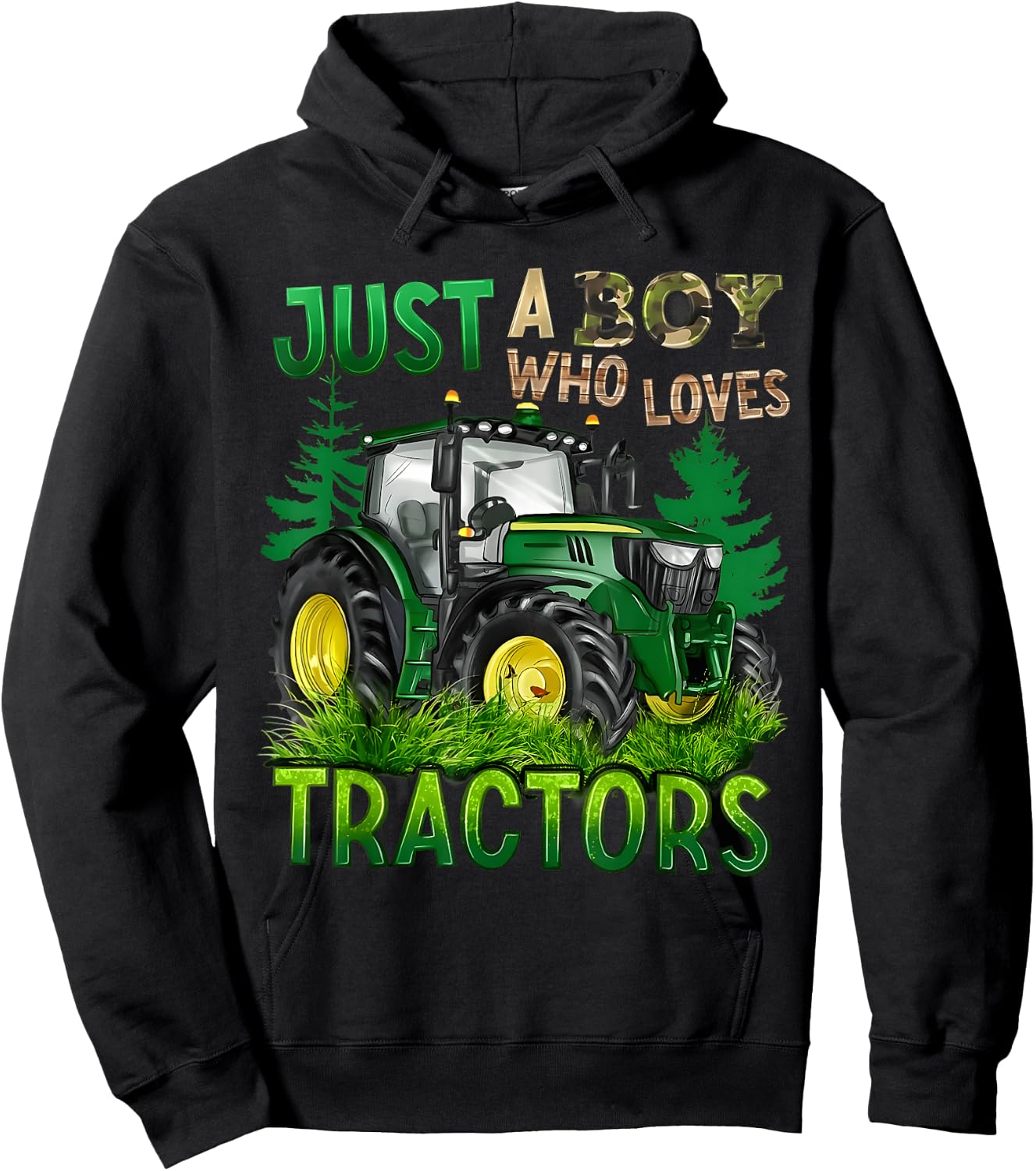 JUST A BOY WHO LOVES TRACTORS Green Farm Trucks Tractors Hoodie - Hoodie | Black