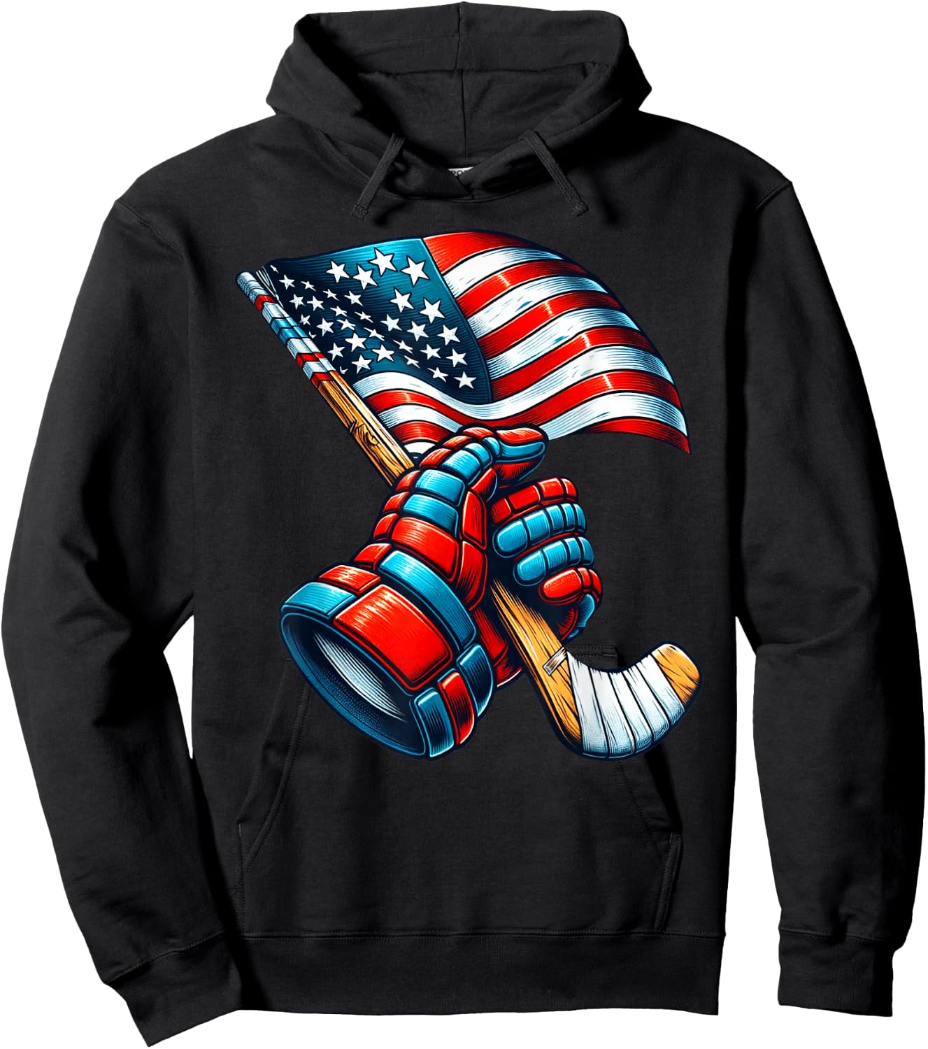 Patriotic Ice Hockey 4th of July USA Independence Day Hoodie - Hoodie | Black