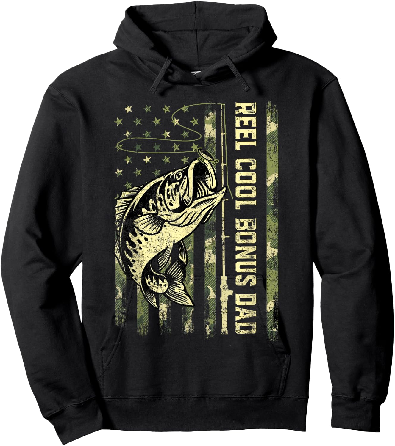 Reel Cool Bonus Dad Fisherman Camouflage Father's Day Hoodie - Hoodie | Black