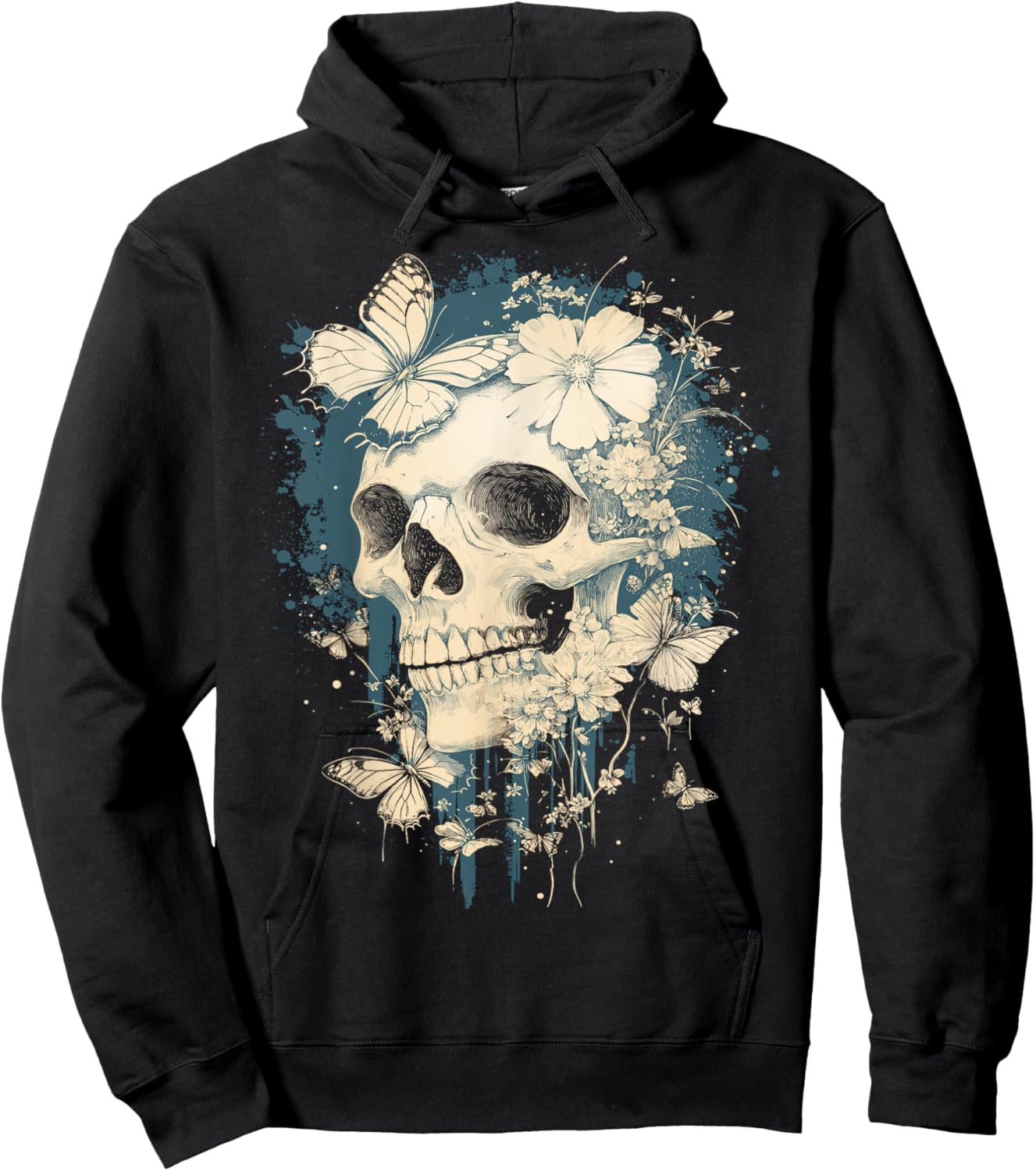 Fairy Grunge Skulls Dainty Butterflies Gothic Y2K Aesthetic Hoodie - Hoodie | Black
