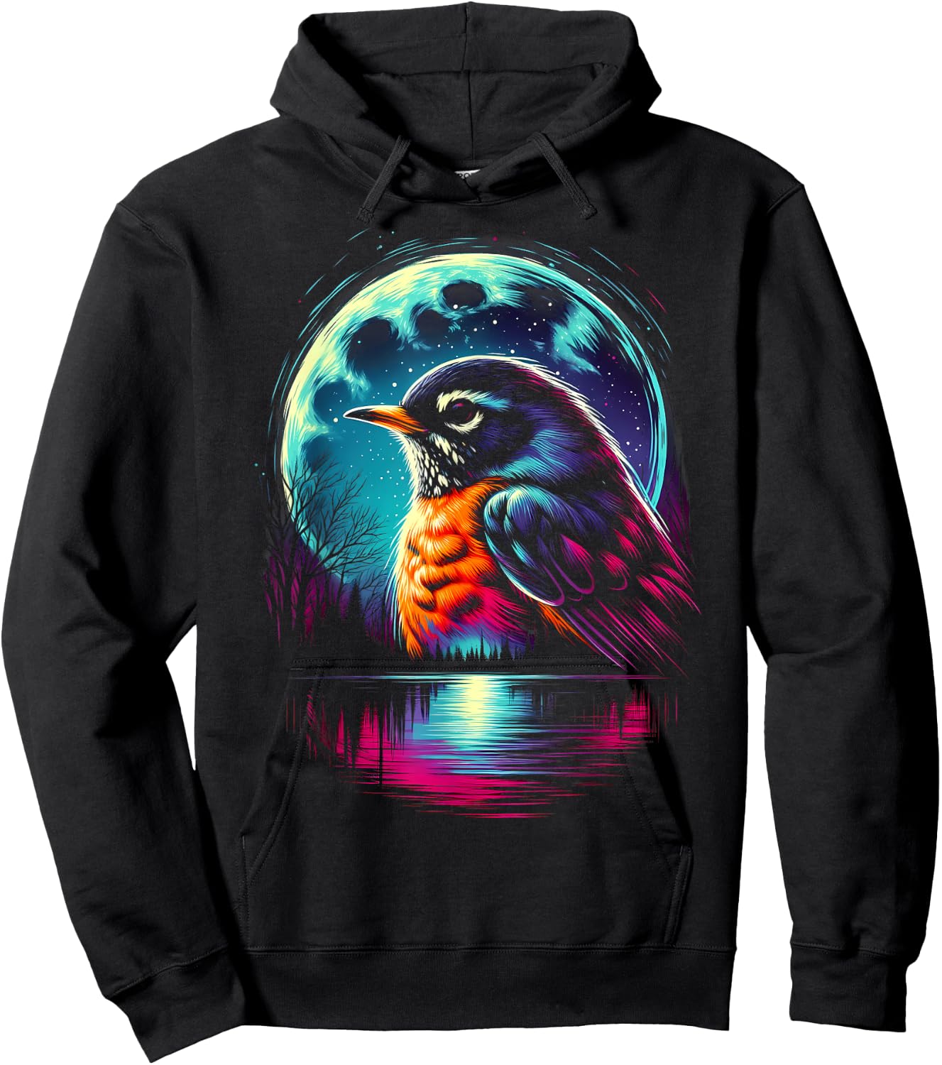 Colorful American Robin Bird Spirit Animal Cool Illustration Hoodie - Hoodie | Black