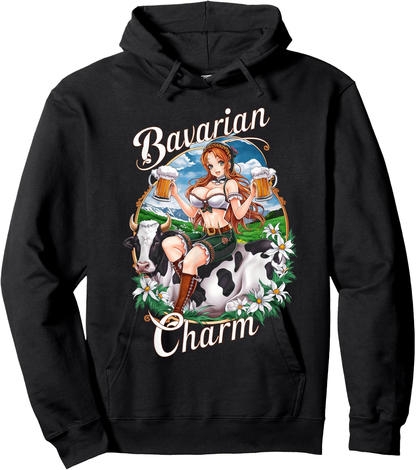 Bavarian Anime Girl with Beer Mugs German Manga Hoodie - Hoodie | Black