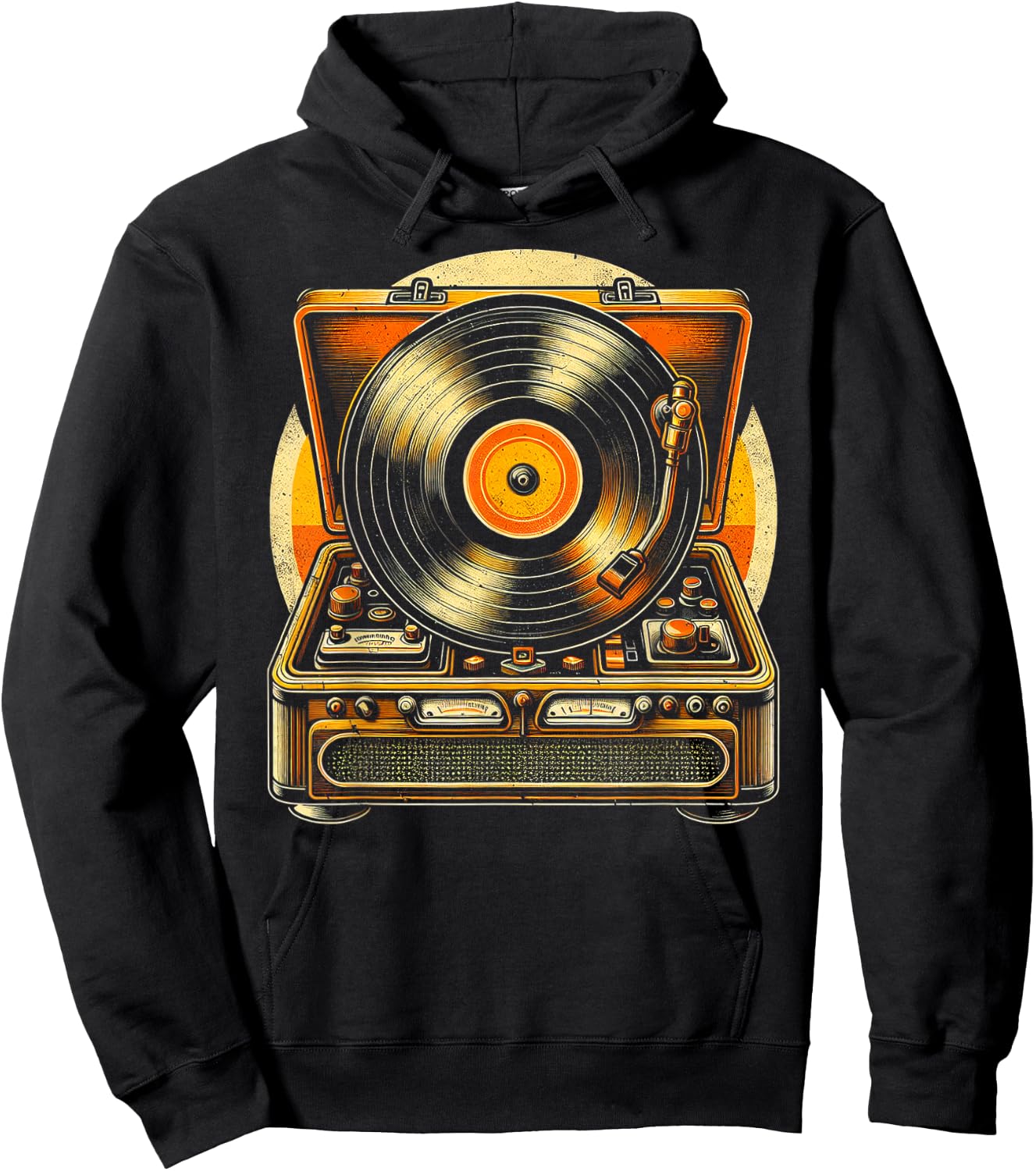 70s Retro Vinyl Record Player Hoodie - Hoodie | Black