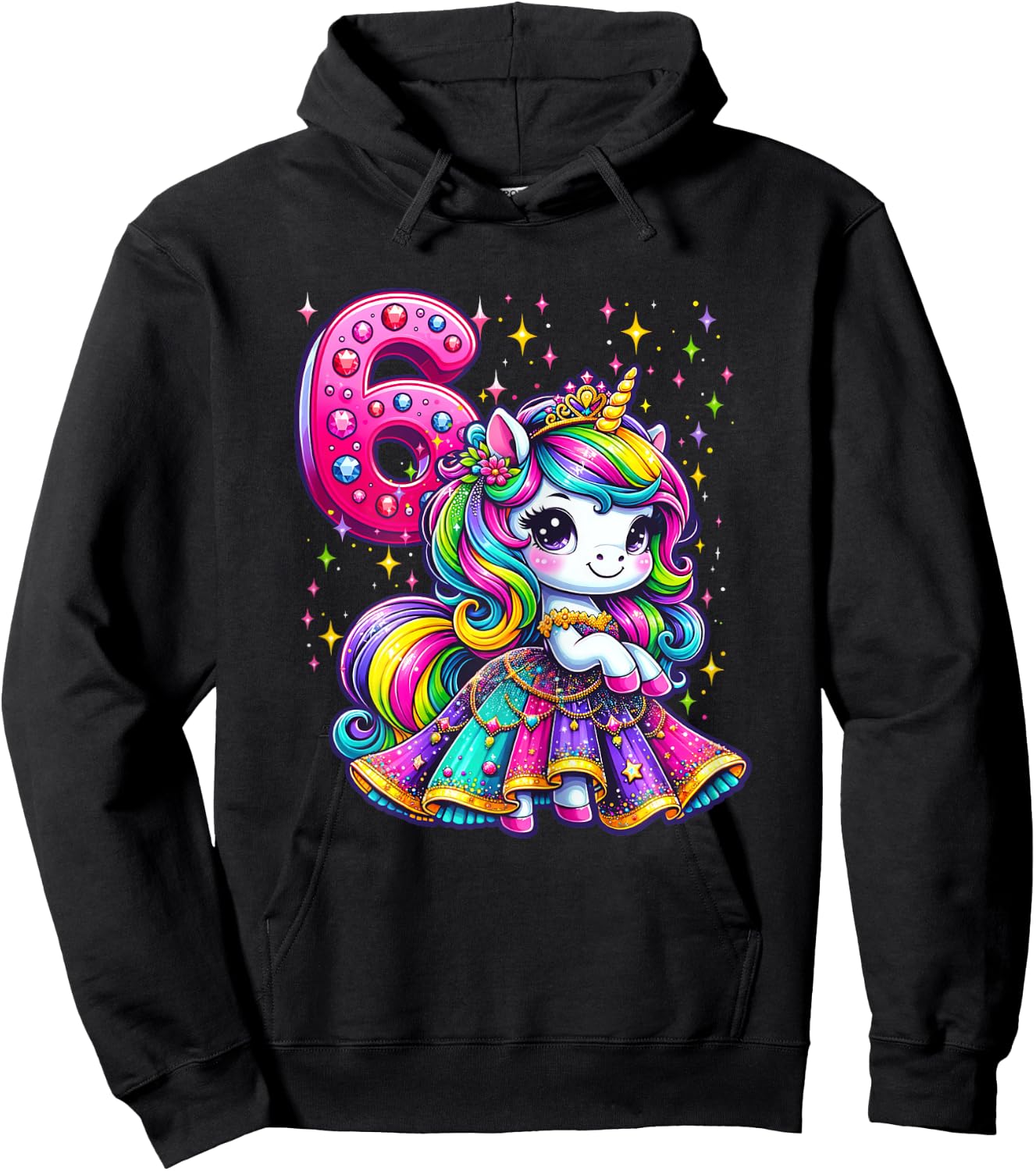 Unicorn Princess 6th Birthday 6 Year Old Party Girls Outfit Hoodie - Hoodie | Black