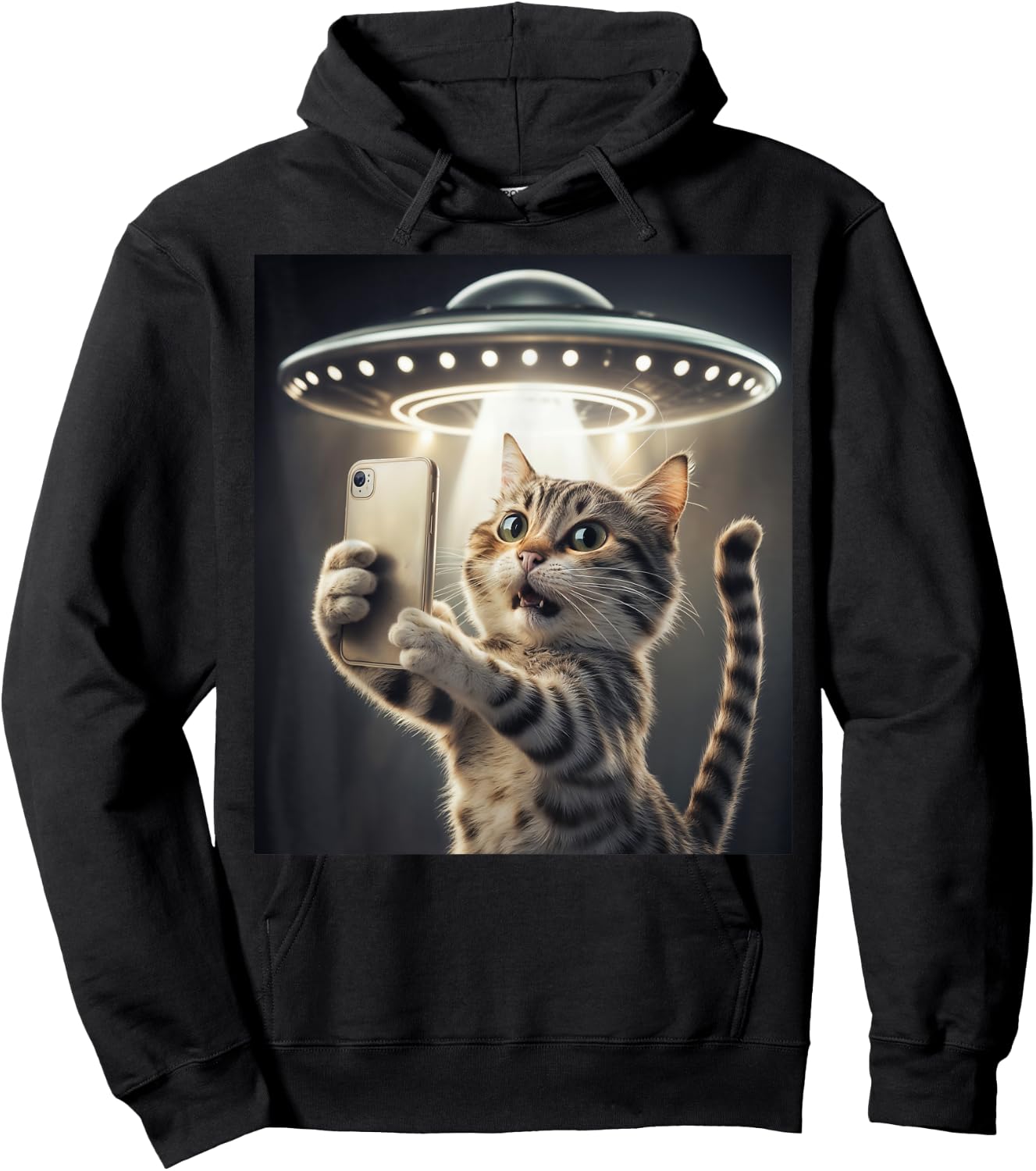 Cat Taking A Selfie With A UFO Cute And Funny Hoodie - Hoodie | Black