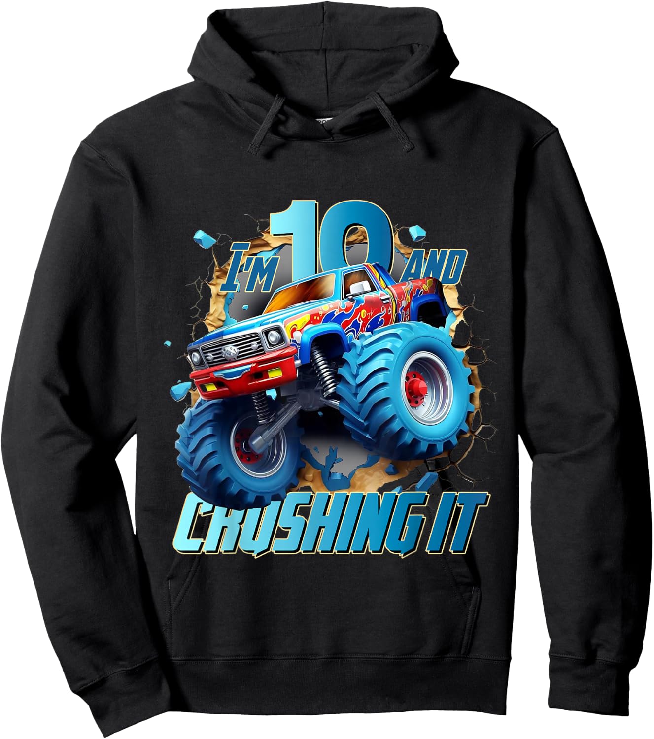 I'm Crushing it Monster Truck 10 Year Old Boys 10th Birthday Hoodie - Hoodie | Black