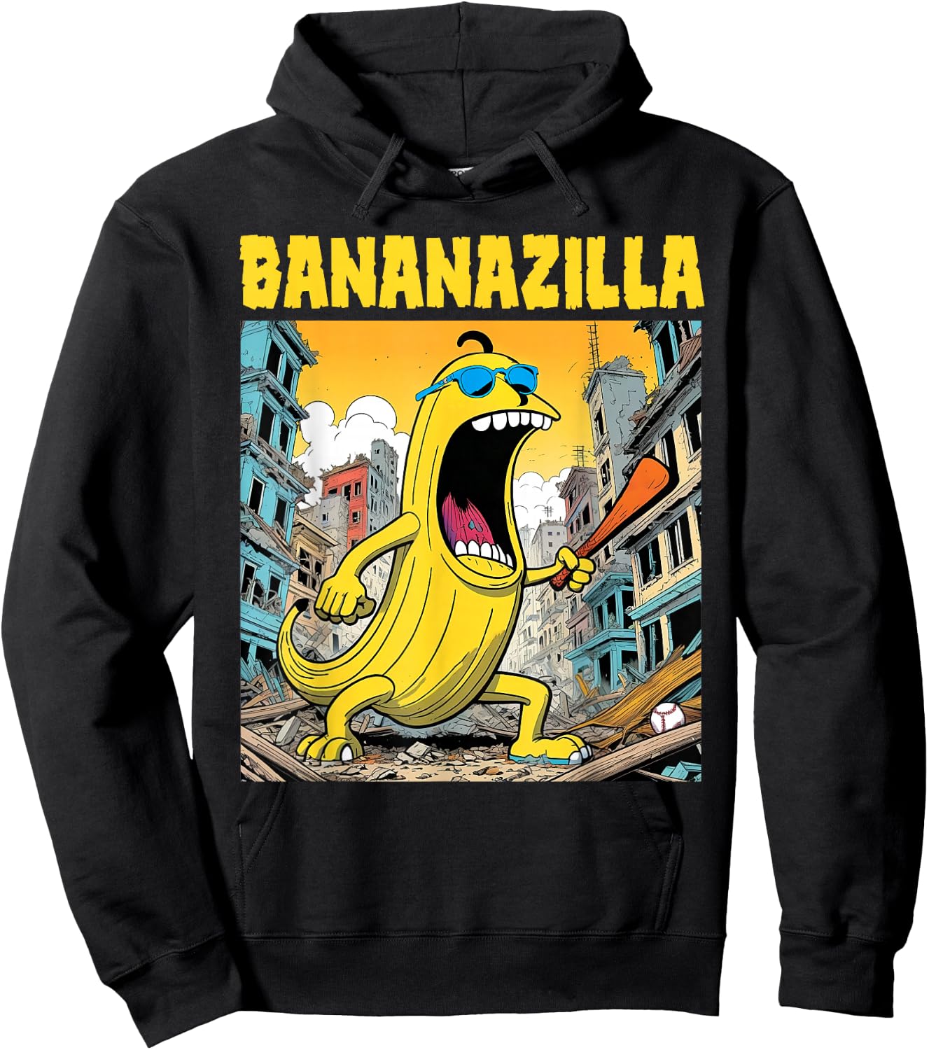 Bananazilla Banana Baseball Monster Bananas Kids Youth Boys Hoodie - Hoodie | Black