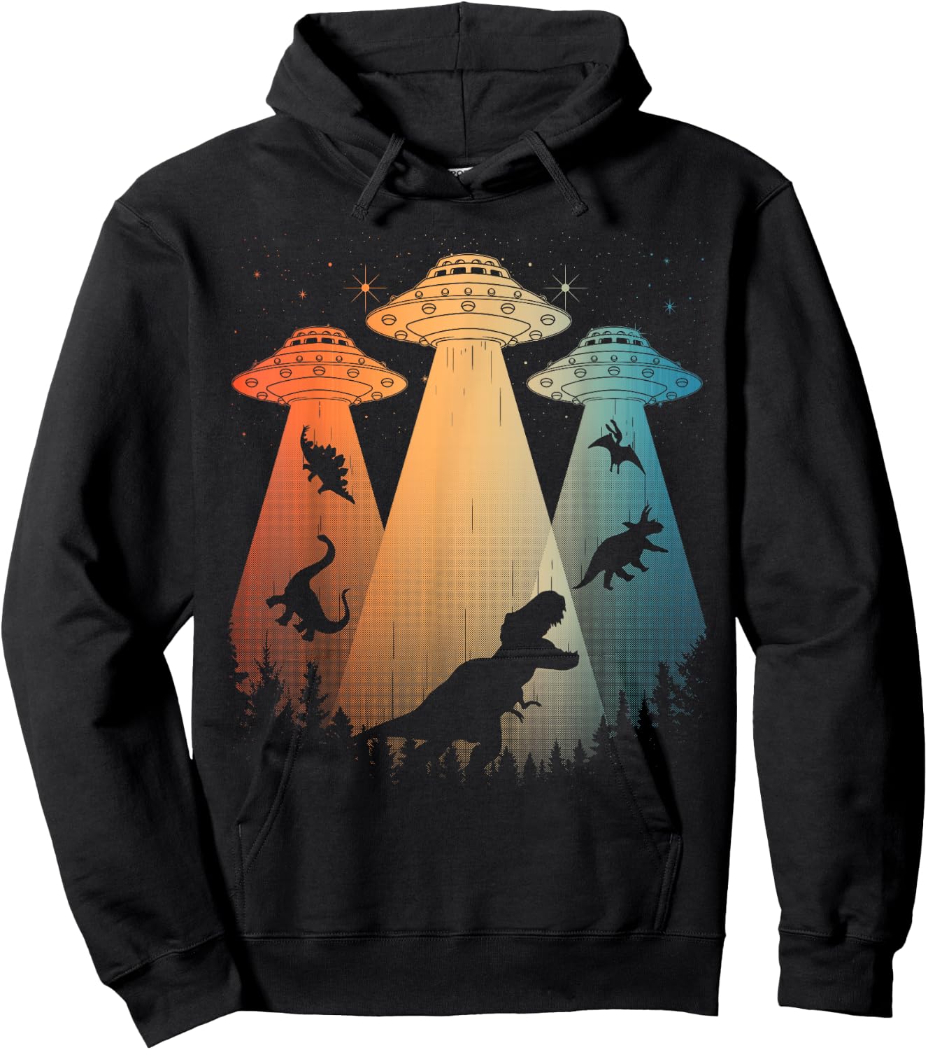 Cool Dinosaur Art Women UFO Alien Abduction Dinosaur Hoodie - Hoodie | Black