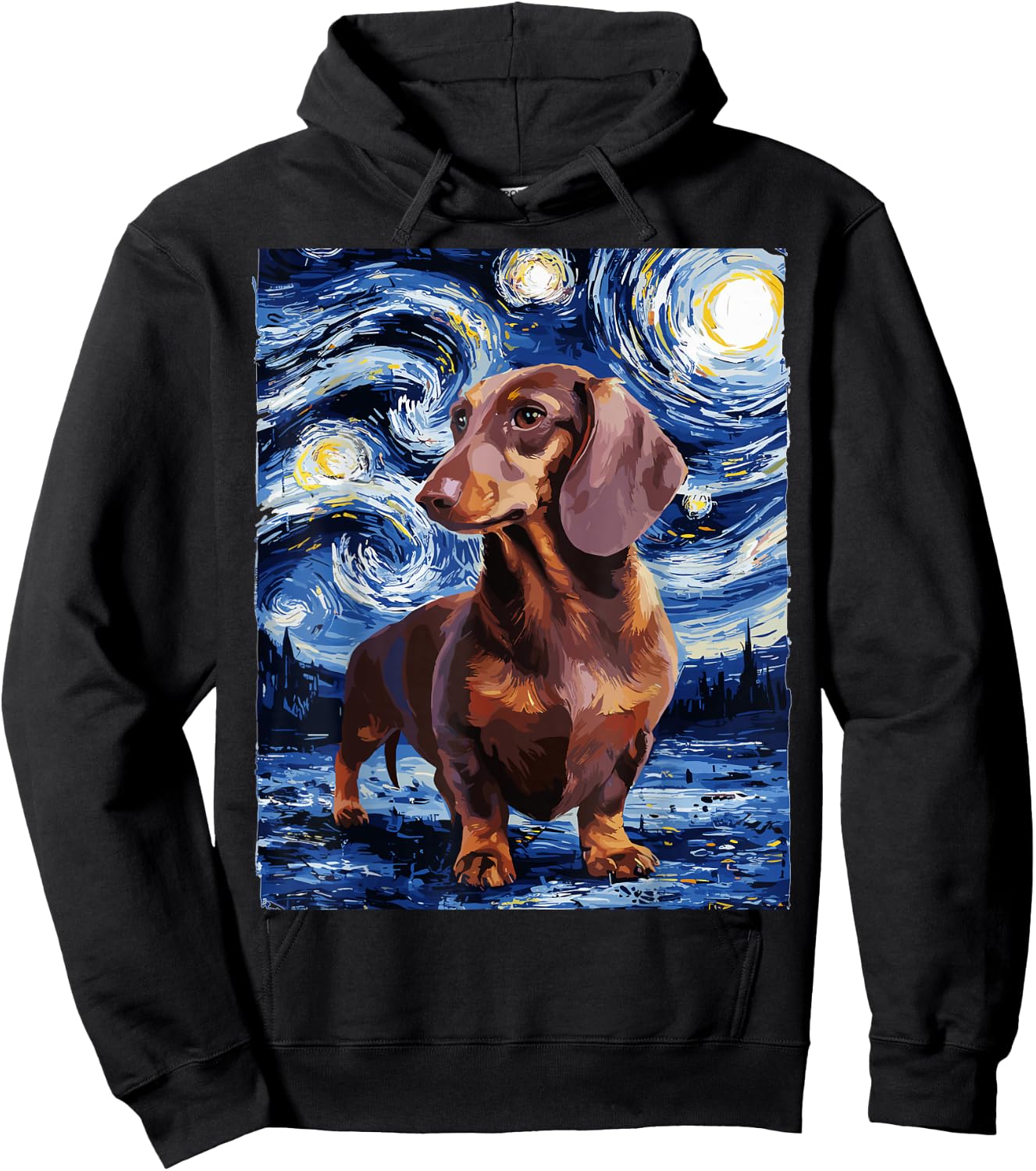 Gifts For Dachshund Dog Lovers Van Gogh Style Starry Night Men Women Girls Kids Hoodie - Hoodie | Black