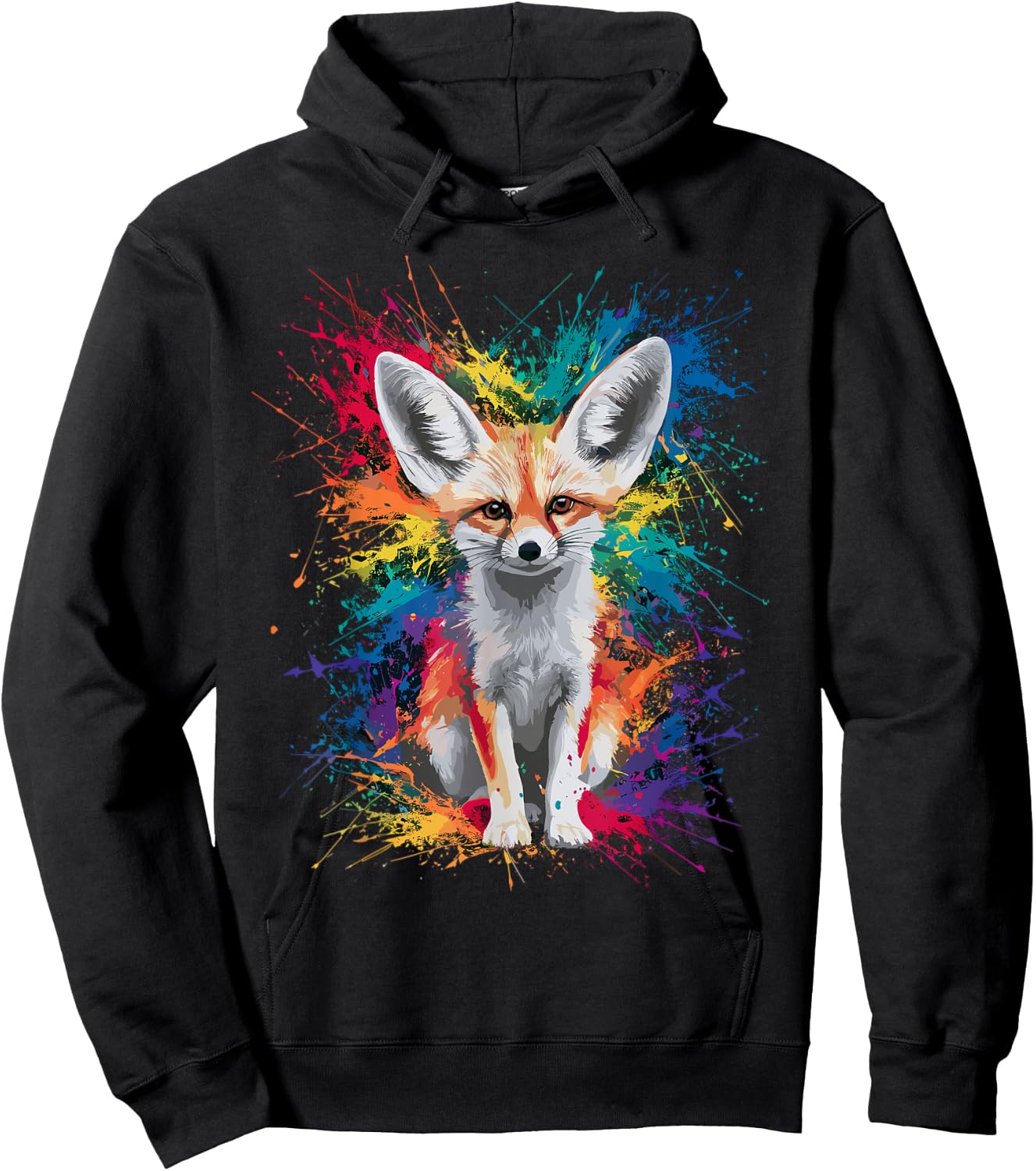 Colorful Paint Splash Cute Fennec Fox Art Graphic Hoodie - Hoodie | Black