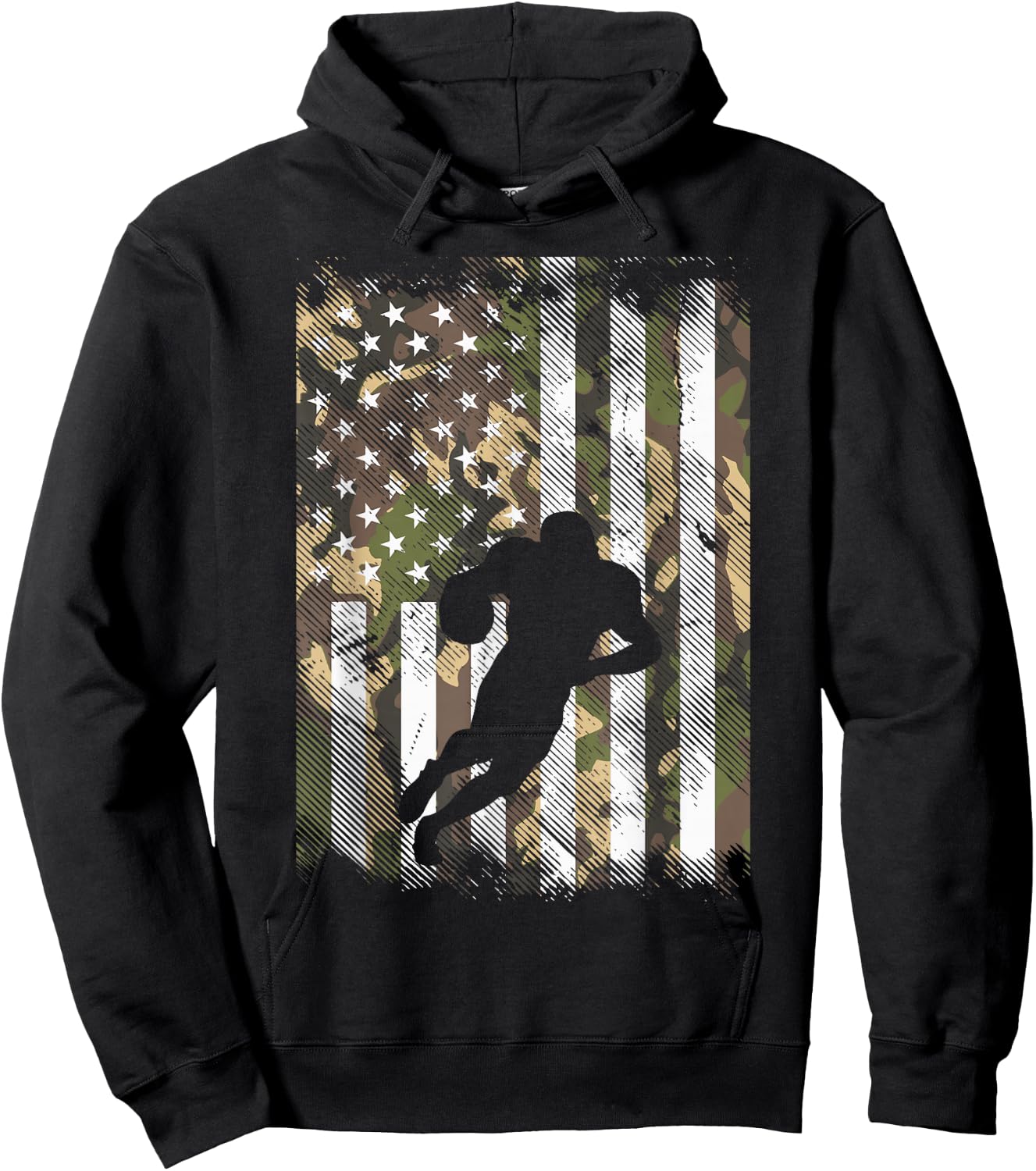 Camo US Flag American Football Player Vintage Patriotic Hoodie - Hoodie | Black
