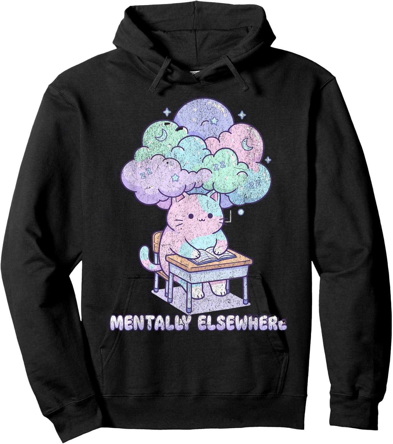 Mentally Elsewhere Cat School Funny Kawaii Dissociation Hoodie - Hoodie | Black