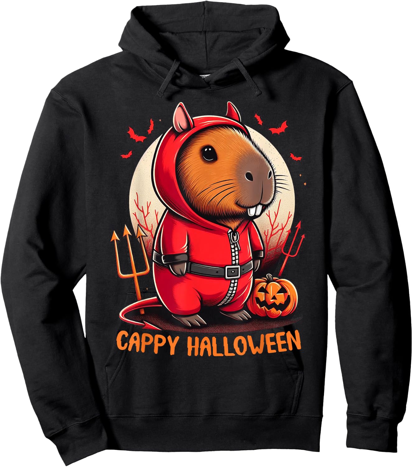 Cappy Halloween Cute Capybara Baby Devil Costume Lucifer Hoodie - Hoodie | Black