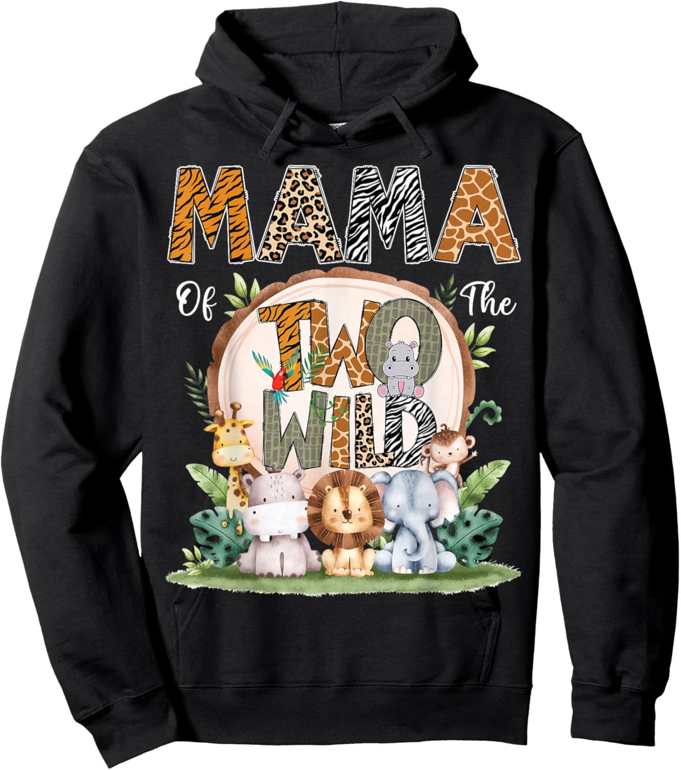 Mama Of The Two Wild Animal Safari 2Nd Birthday Party Hoodie - Hoodie | Black