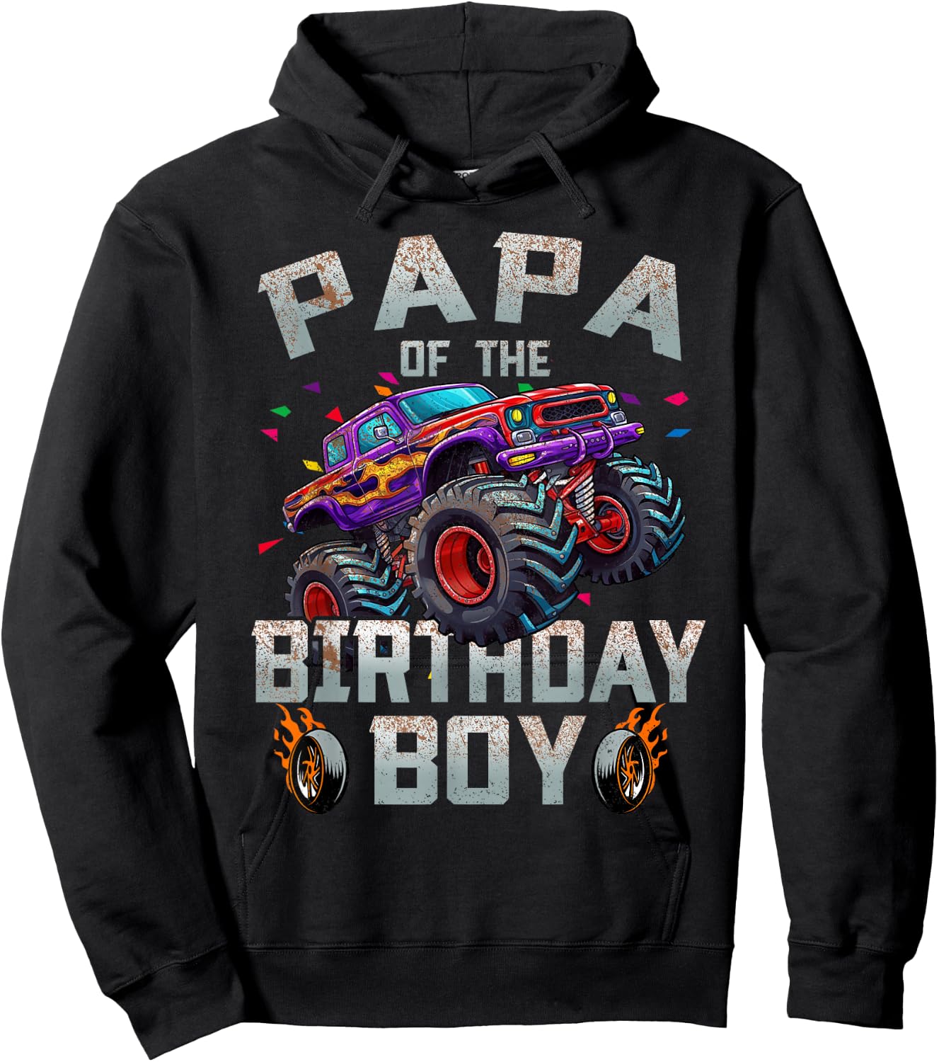 Papa Of The Birthday Boy Monster Truck Family Hoodie - Hoodie | Black