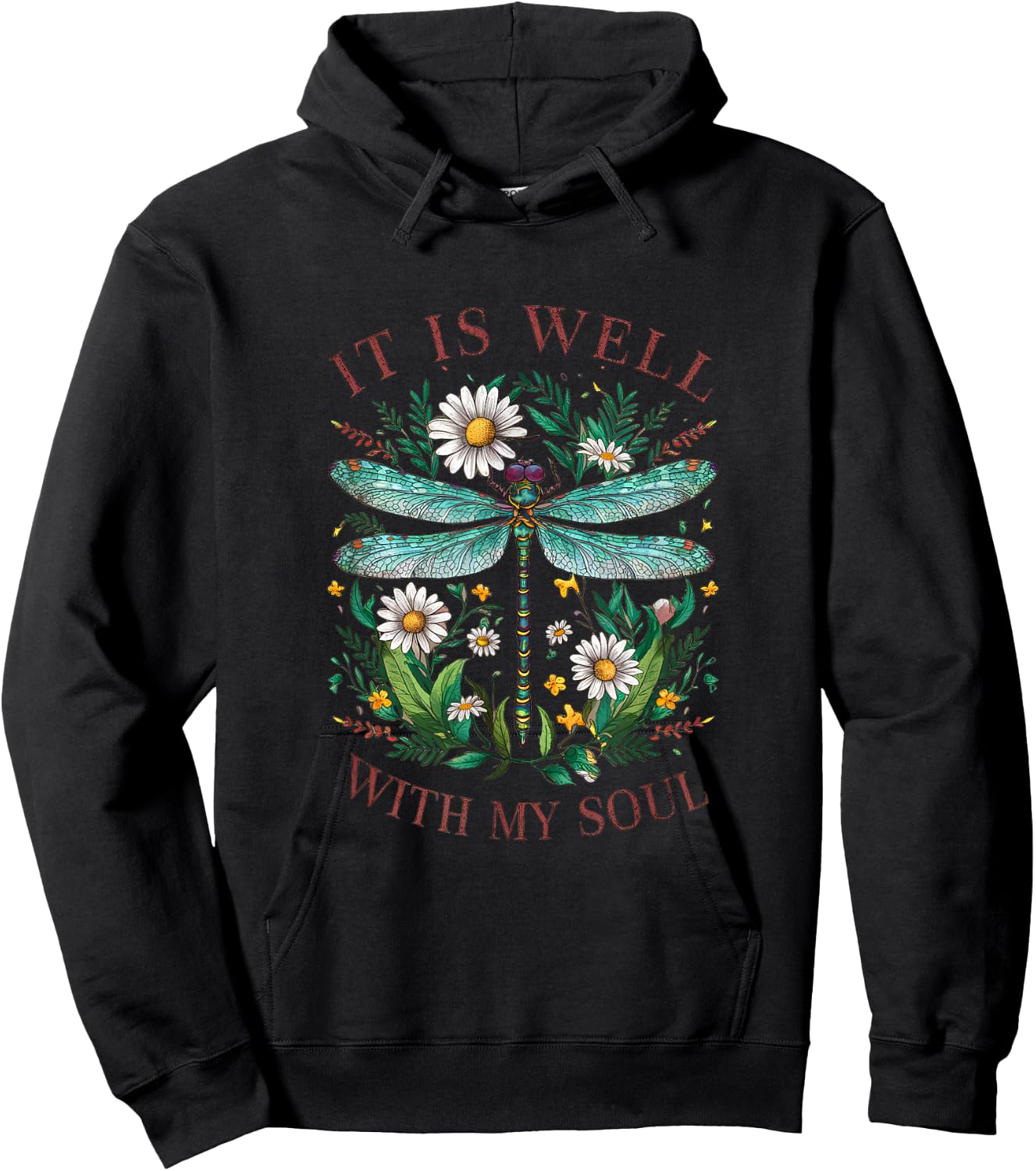 It Is Well With My Soul Dragonfly Floral Hoodie - Hoodie | Black