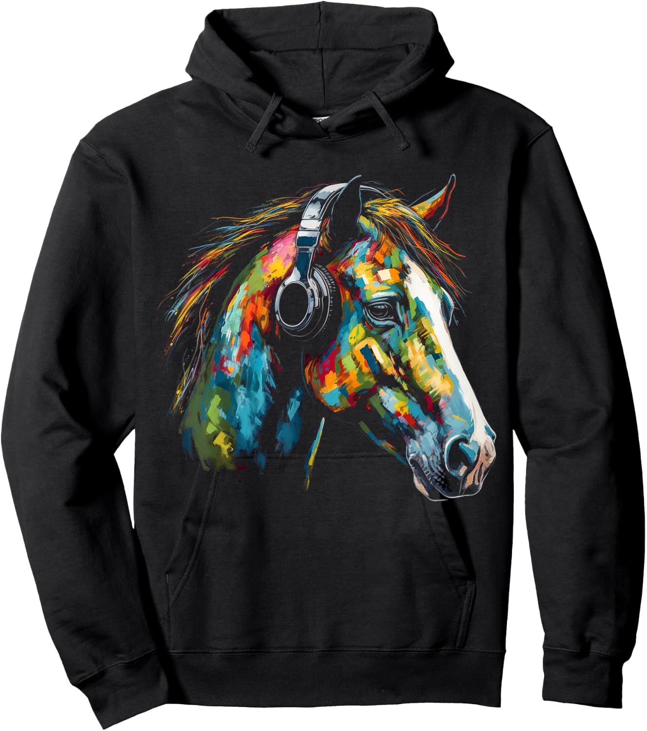 Horse Artwork Colourful Music Animal Headphones Horse Hoodie - Hoodie | Black
