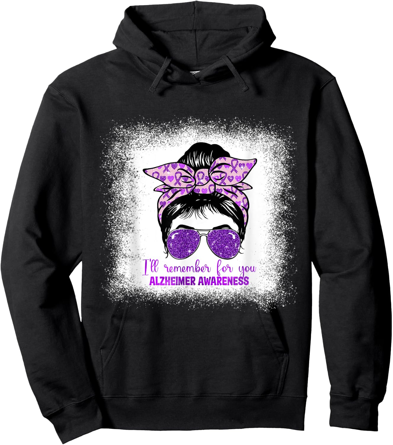 Alzheimer's Awareness Messy Bun Purple Dementia alzheimers Hoodie - Hoodie | Black