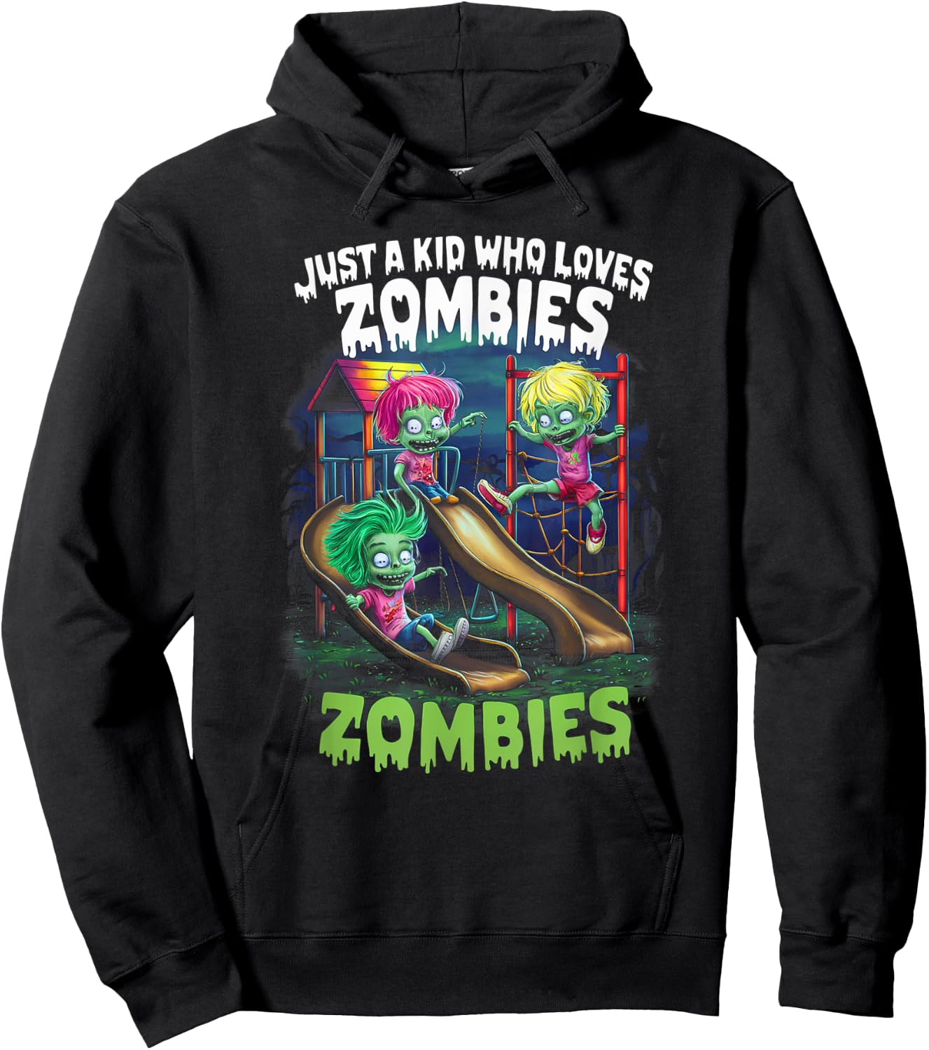 Just A Kid Who Loves Zombies Funny Halloween Costume Hoodie - Hoodie | Black