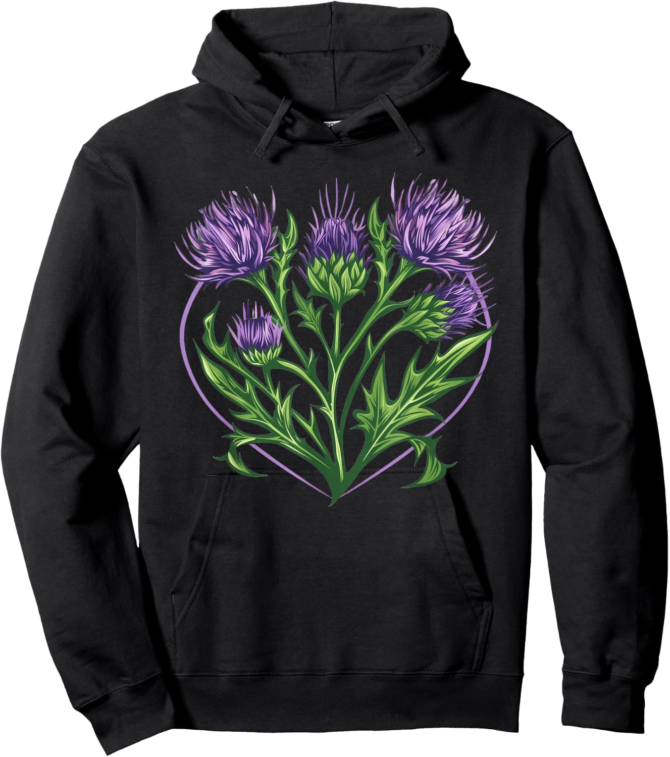 Thistle Flower In A Heart Hoodie - Hoodie | Black