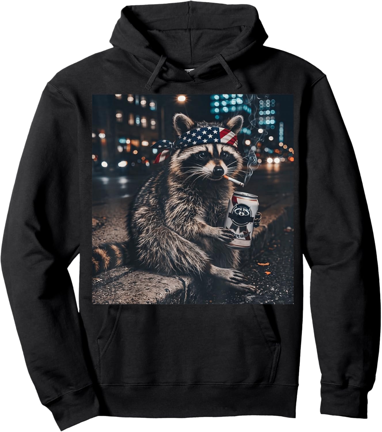 Funny Racoon Drinking Beer Patriotic 4th of July Meme Hoodie - Hoodie | Black