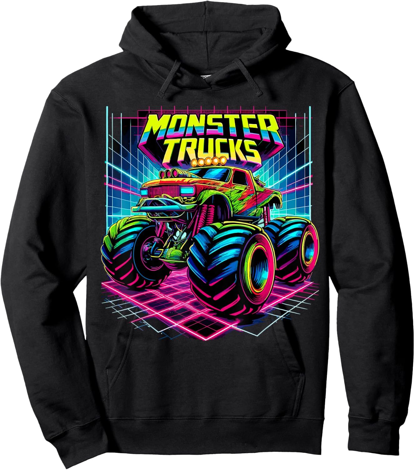 Monster Truck Birthday Party Retro Monster Trucks Hoodie - Hoodie | Black