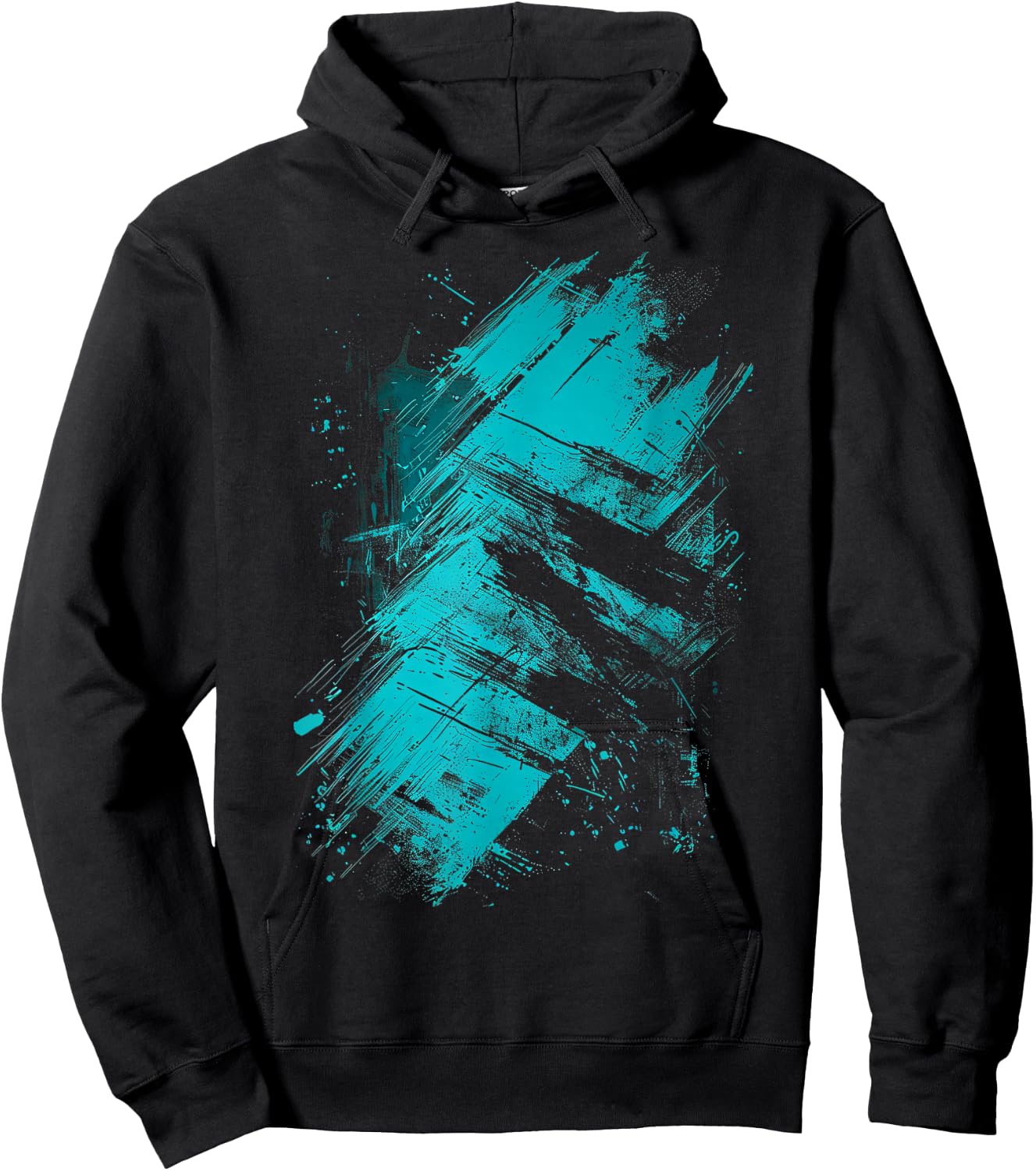 Teal and Black Grunge Graphic Hoodie - Hoodie | Black