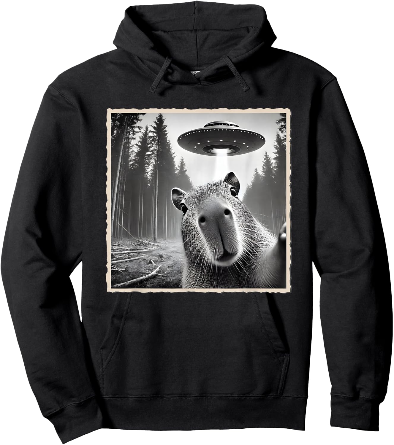 Funny Capybara Selfie With UFO | Capybara Hoodie - Hoodie | Black