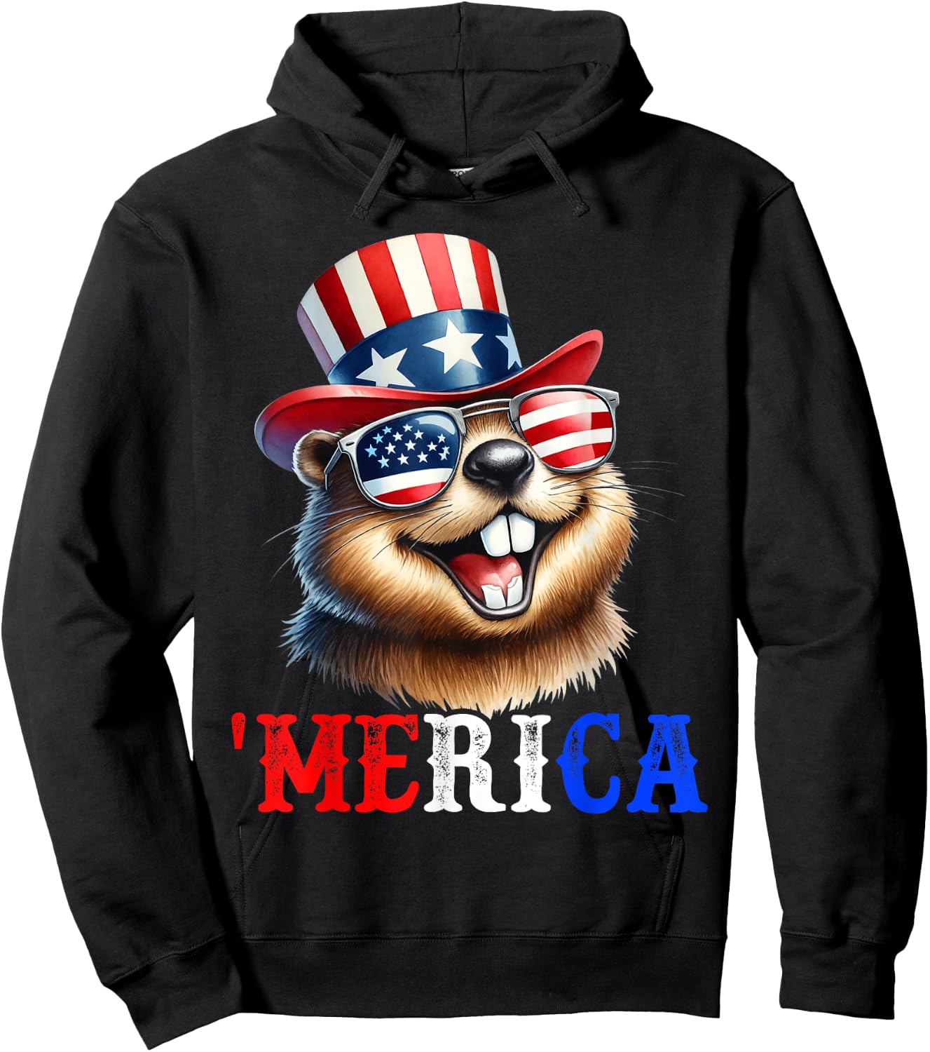 Merica North American Beaver Patriotic 4th of July Men Women Hoodie - Hoodie | Black