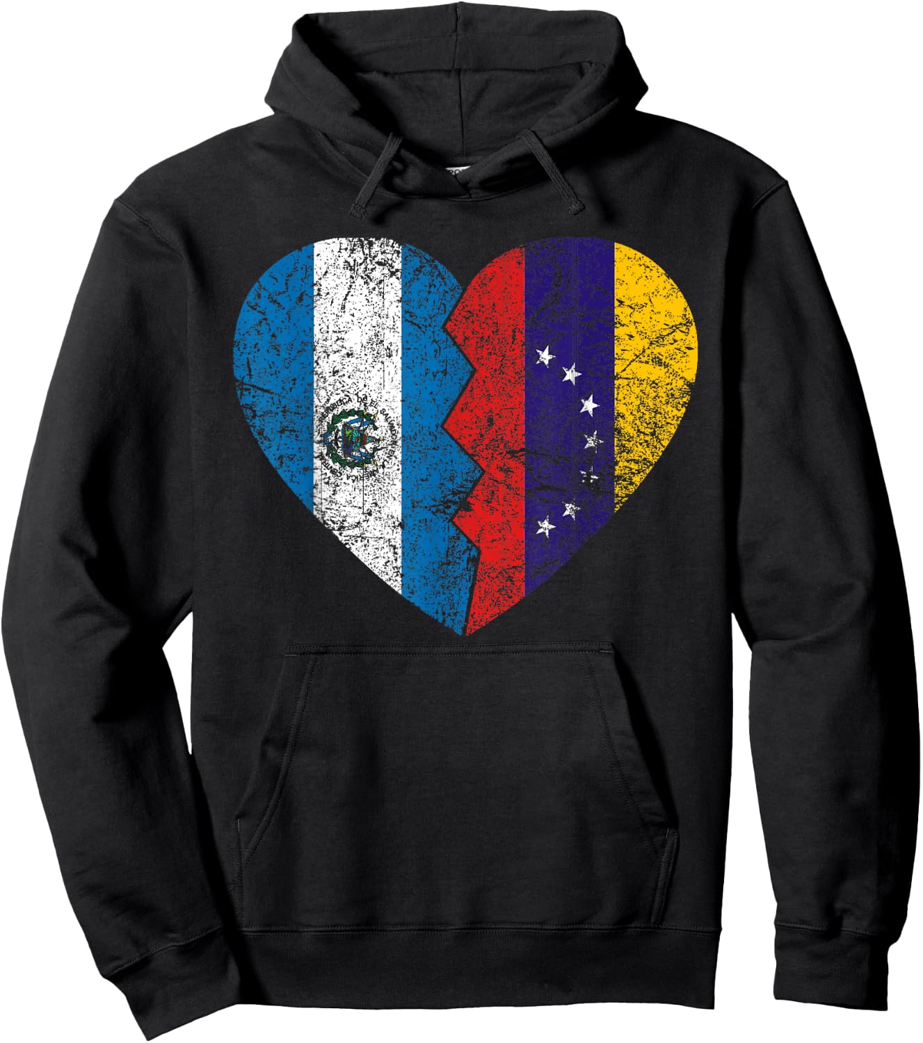 Venezuelan Salvadoran Flags Heart | El Salvador Venezuela Hoodie - Hoodie | Black