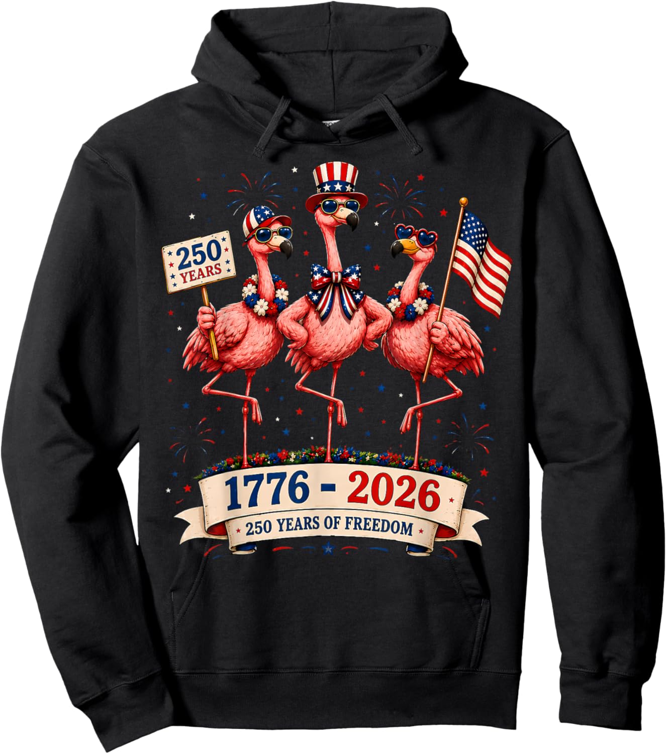 Patriotic Flamingo 250 Years American Spirit Hoodie - Hoodie | Black