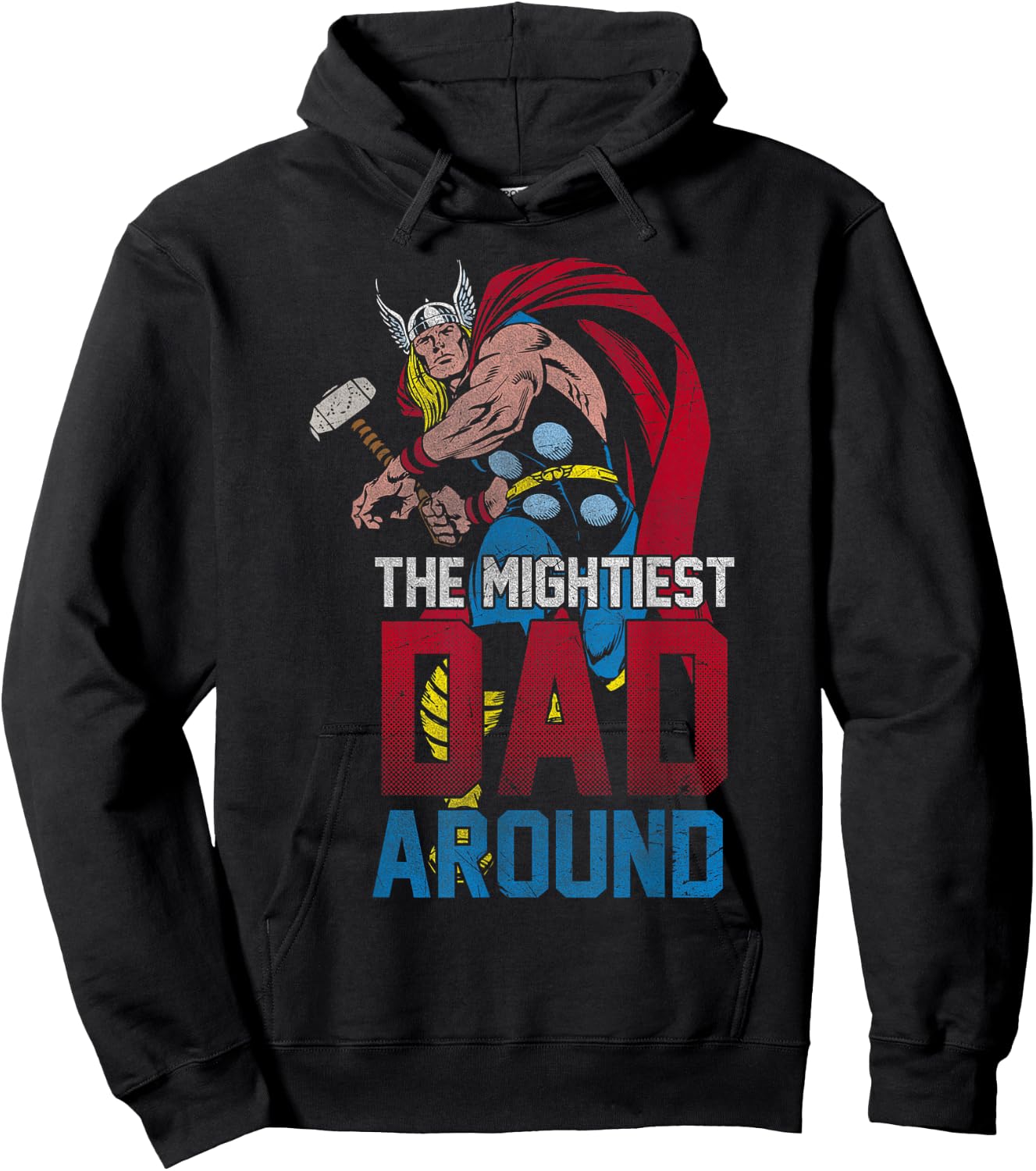Marvel Father's Day Thor Mightiest Dad Around Vintage Hoodie - Hoodie | Black