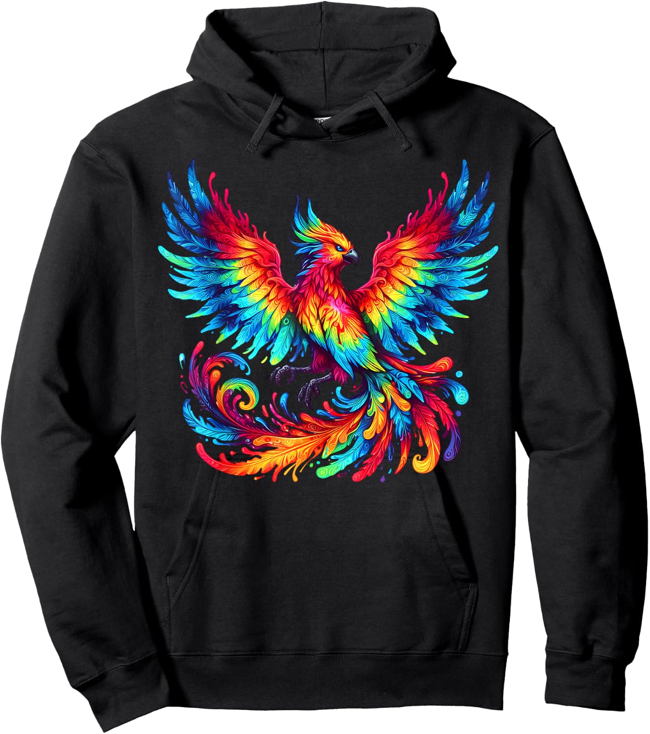Cool Phoenix Graphic Spirit Animal Illustration Tie Dye Art Hoodie - Hoodie | Black