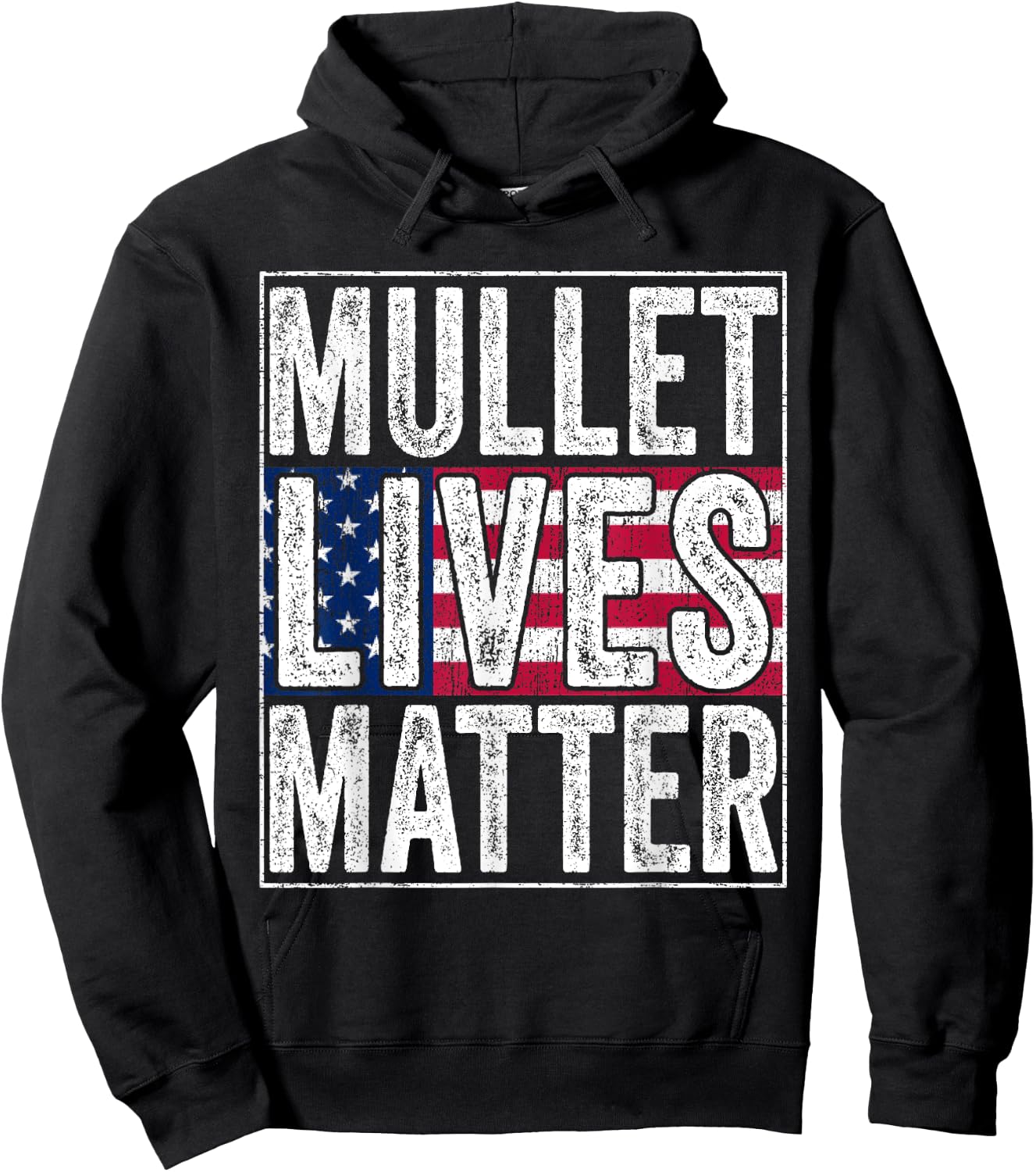 Mullet Lives Matter Funny Hairstyle Redneck USA Flag Vintage Girls Kids Men Hoodie - Hoodie | Black
