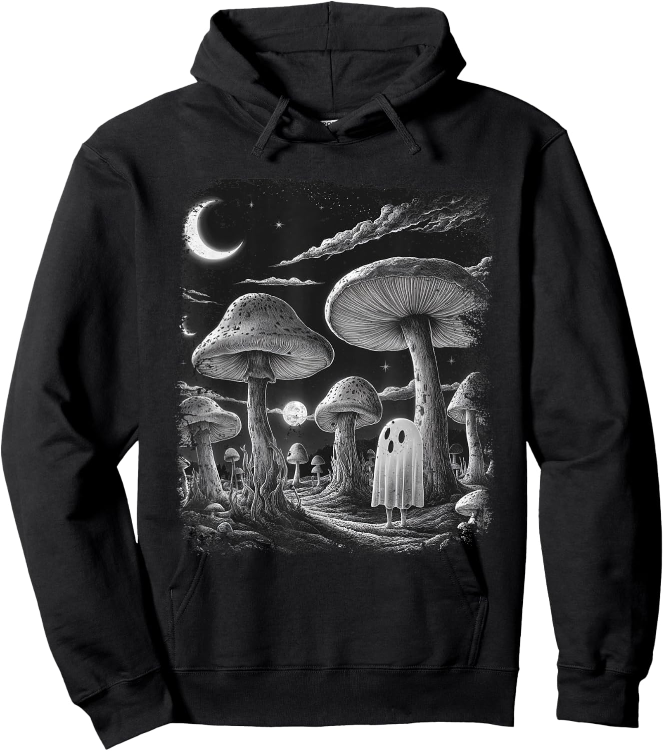 Ghost Mushroom Halloween Vintage Hoodie - Hoodie | Black