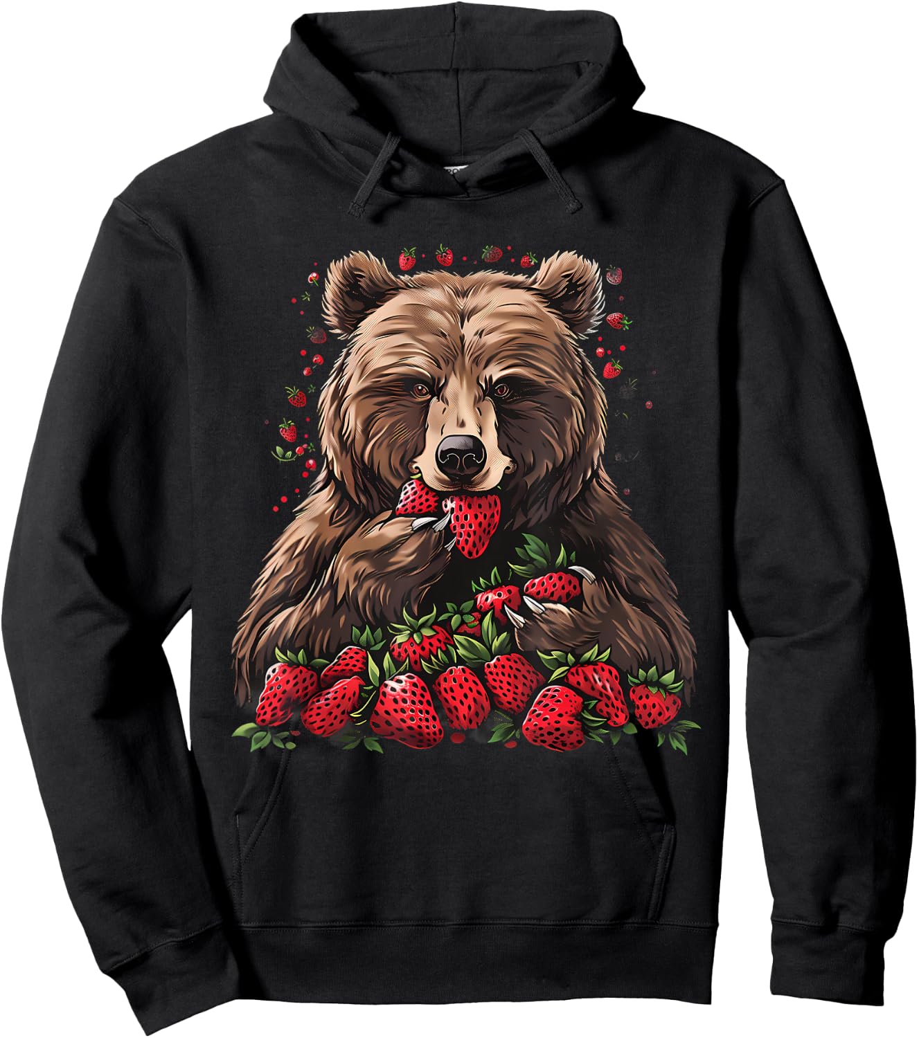 Strawberry Bear Drawing Artwork Wildlife Strawberries Hoodie - Hoodie | Black