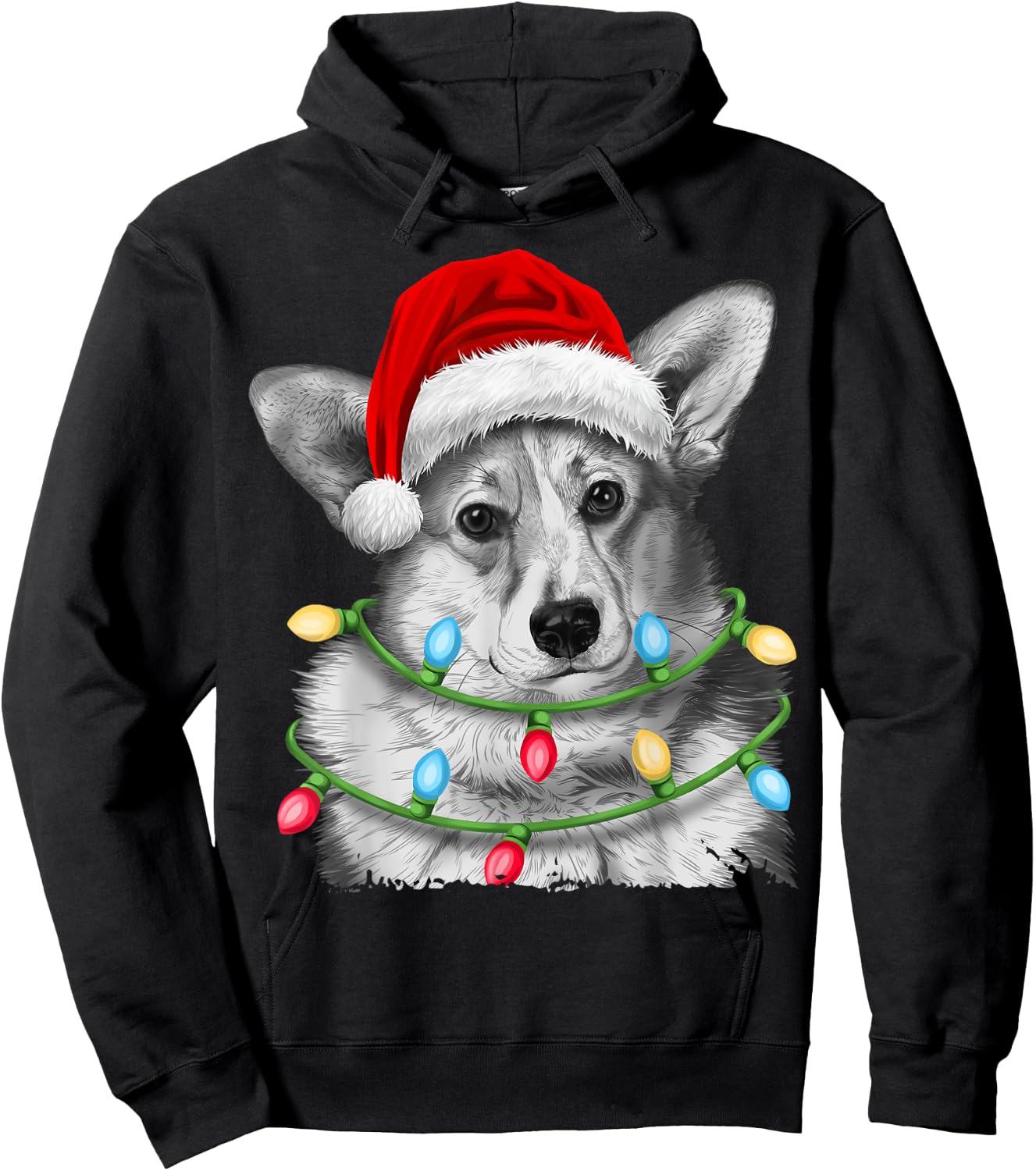 Corgi Santa Christmas Tree Lights Xmas Boys Men Corgmas Dog Hoodie - Hoodie | Black
