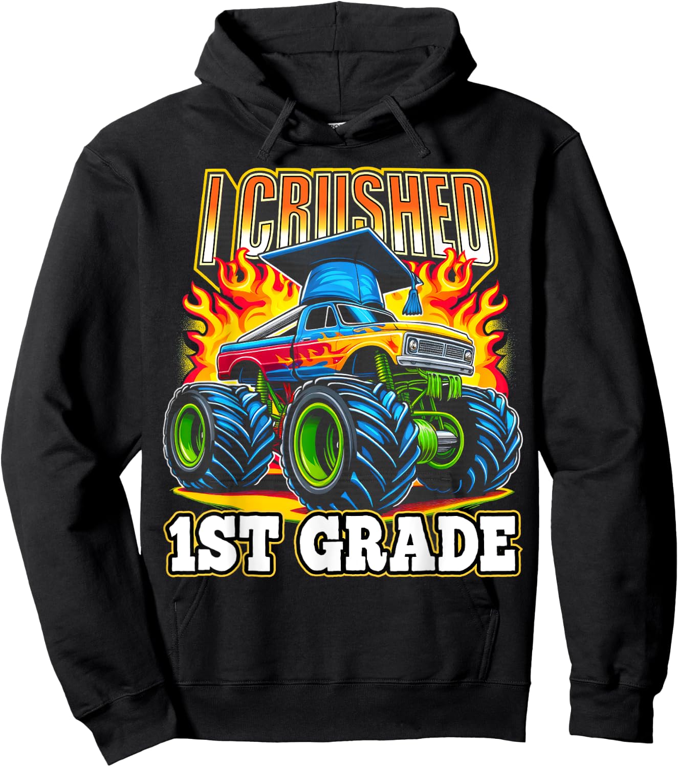 Graduation 1st Grade Monster Truck Boys I Crushed Grad Hoodie - Hoodie | Black
