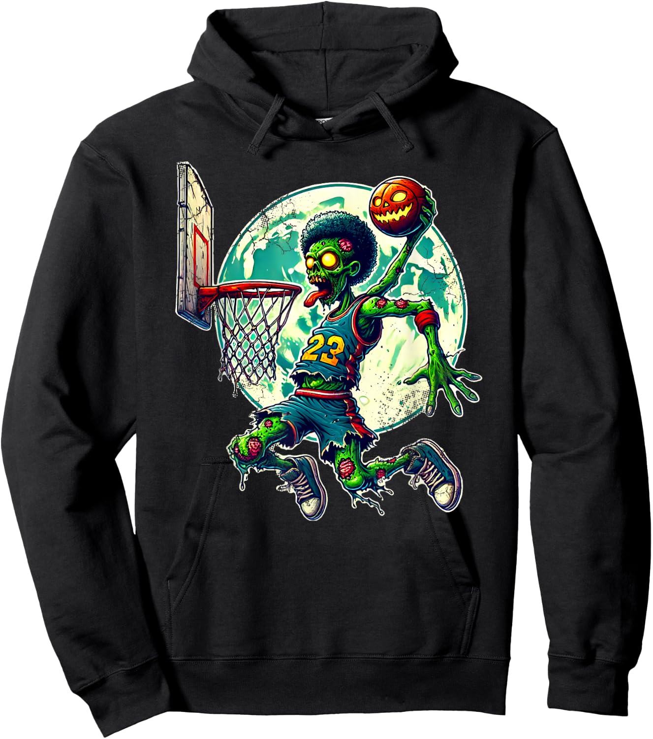 Halloween Zombie Basketball Player Retro Distressed Design Hoodie - Hoodie | Black