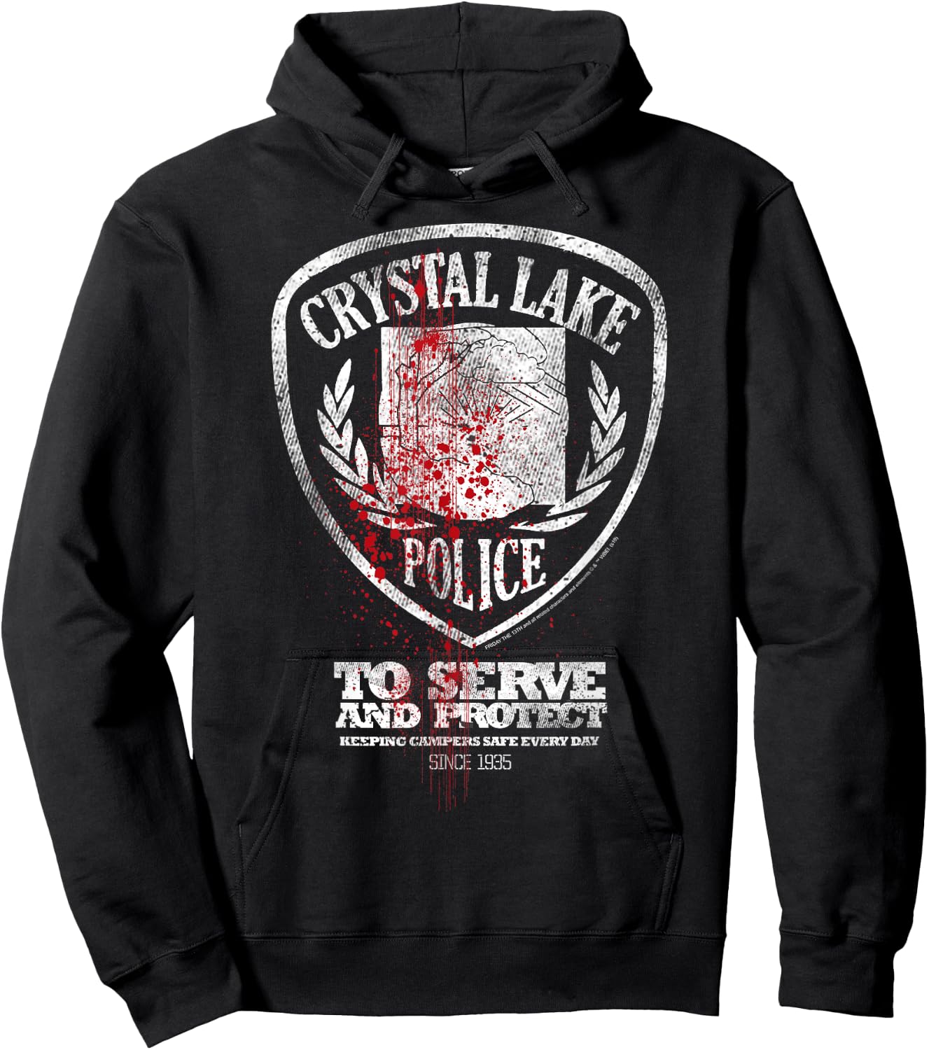 Friday The 13th Crystal Lake Police Blood Splatter Badge Hoodie - Hoodie | Black