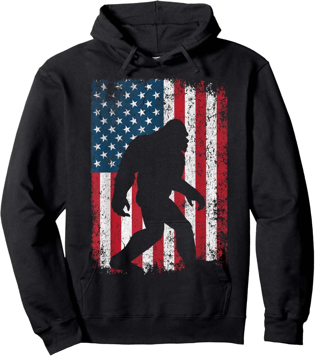 Patriotic American Flag Bigfoot Squatch Men Women Kids Hoodie - Hoodie | Black