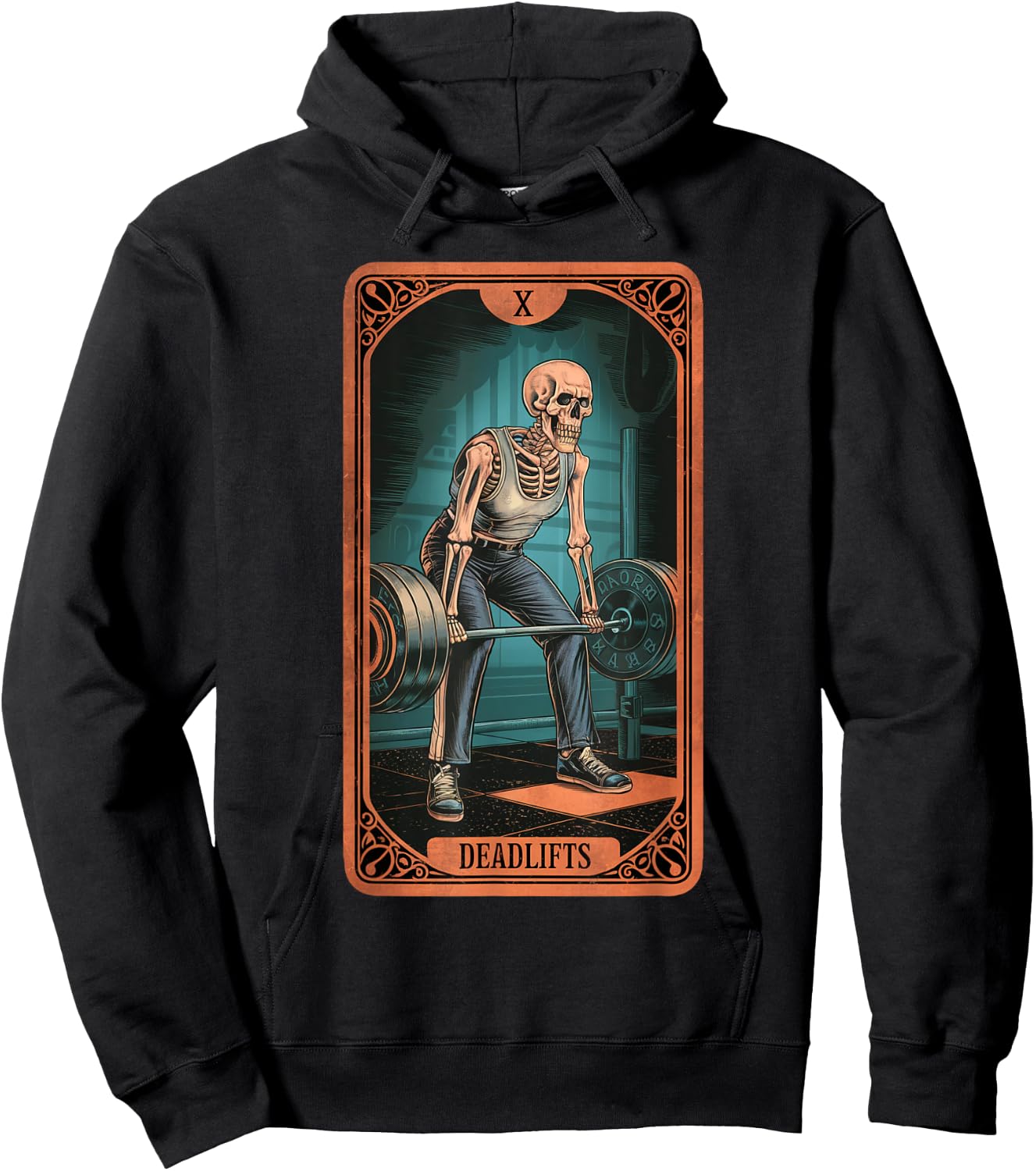 Tarot Skeleton Card Deadlifts Powerlifting Weightlifting Gym Hoodie - Hoodie | Black