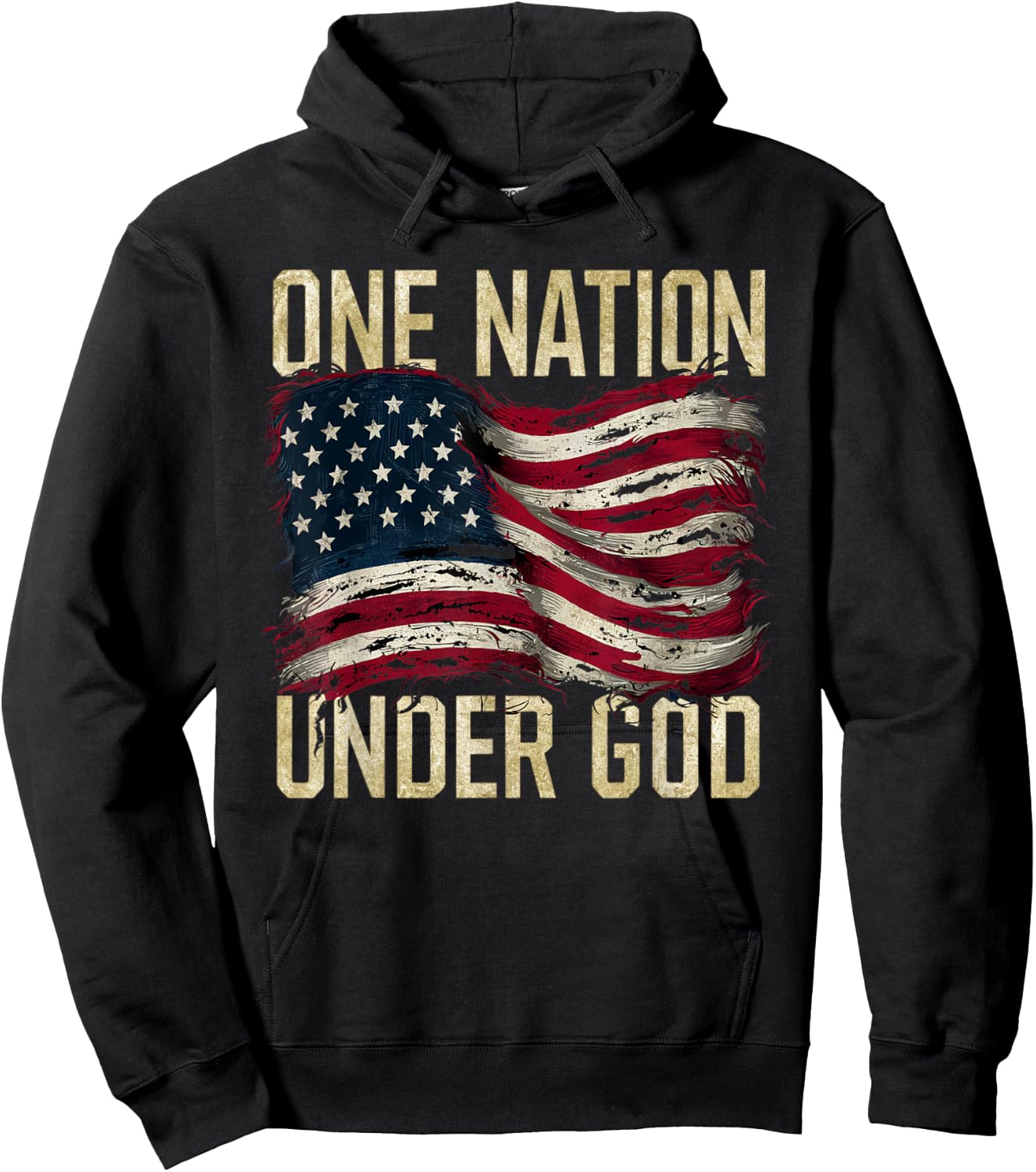 Patriotic One Nation Under God American Flag Design Men Hoodie - Hoodie | Black