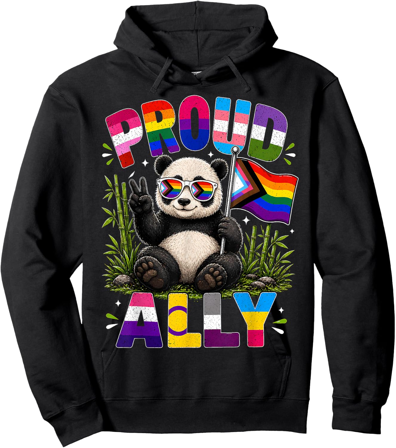Proud Ally Panda LGBTQ Pride Month Hoodie - Hoodie | Black