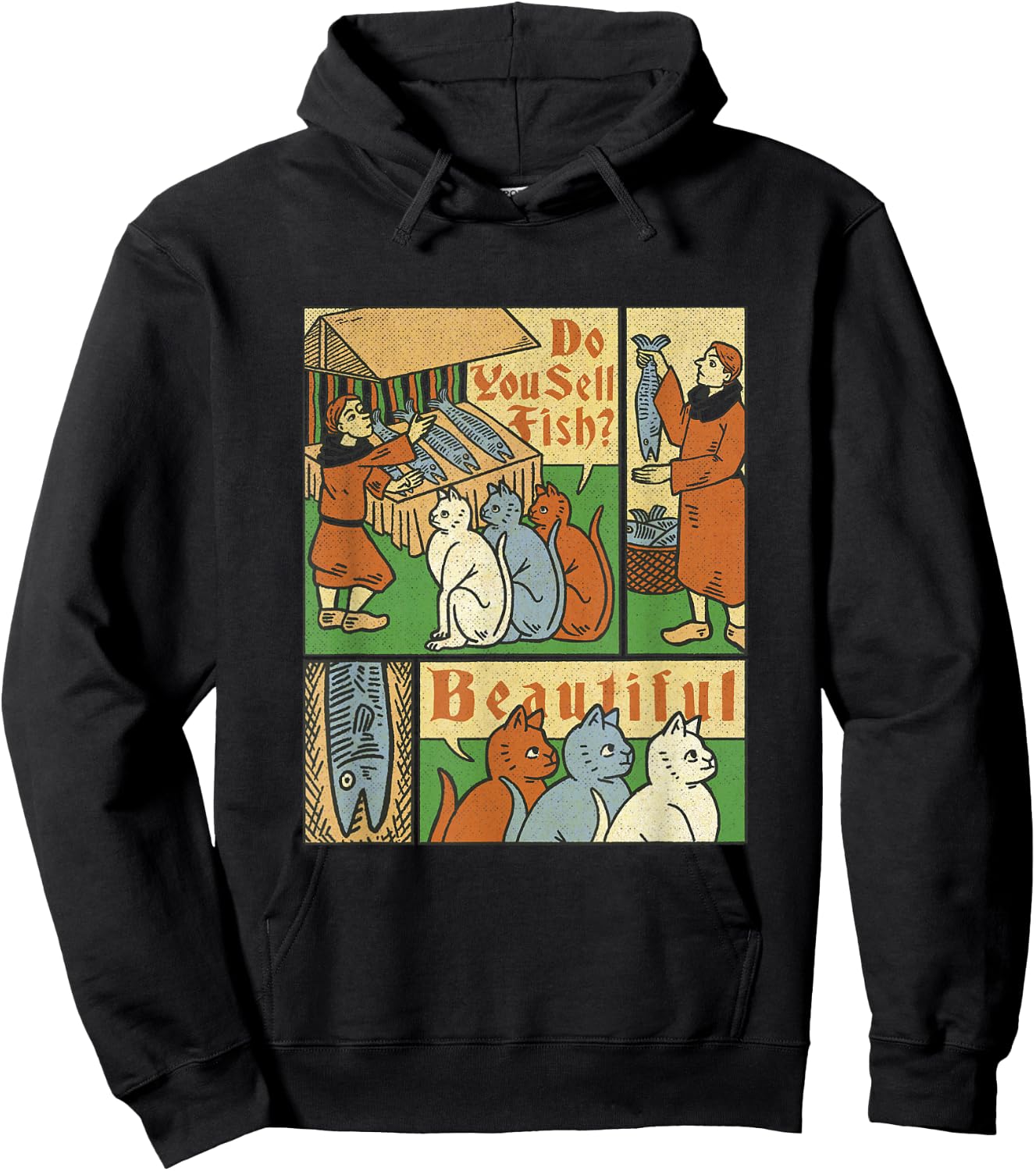Medieval Cats Asking For Fish Hoodie - Hoodie | Black
